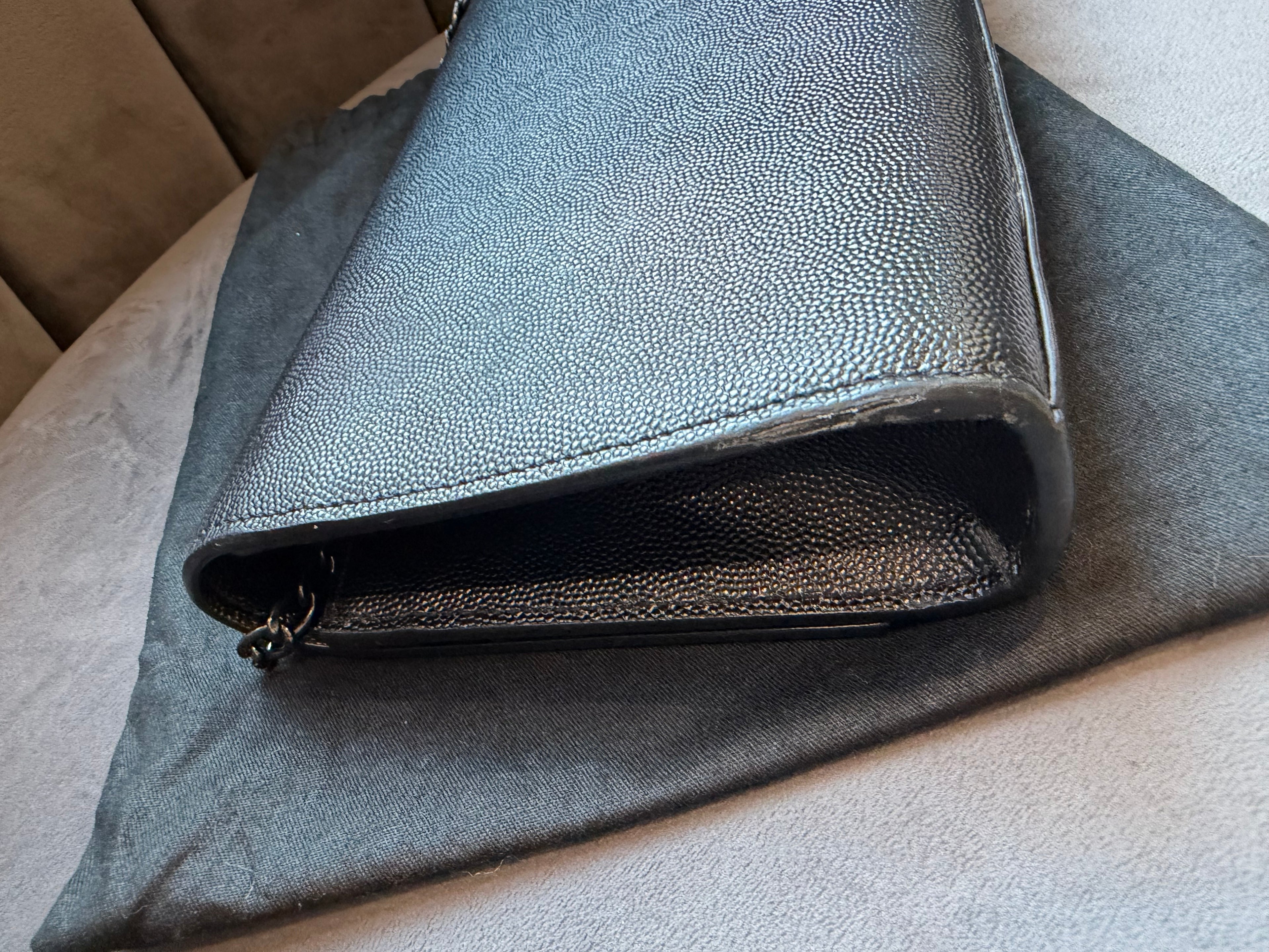 SAINT LAURENT Grain De Poudre Medium Clutch Classic Monogram Kate Satchel Black