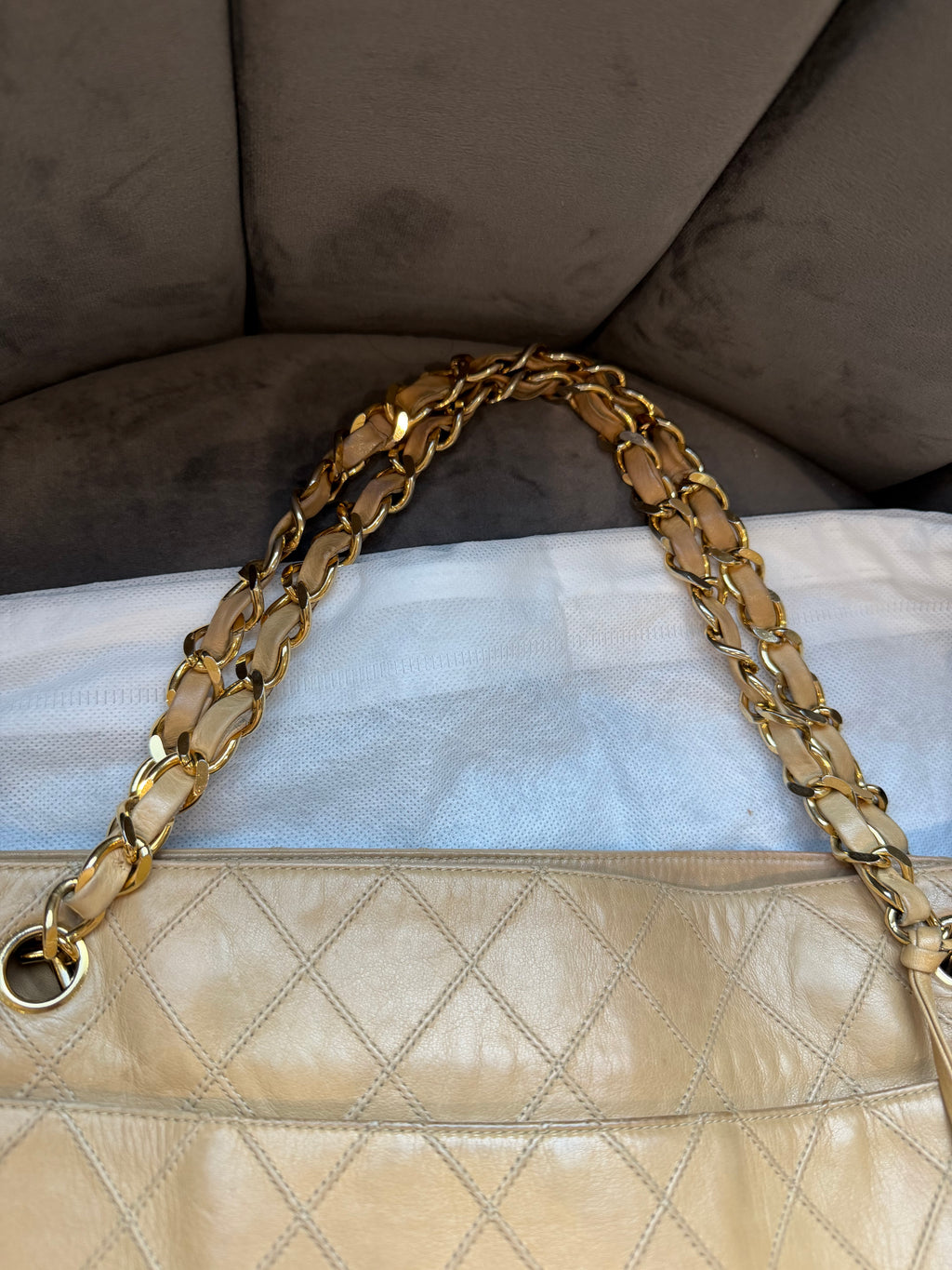 Vintage Chanel Quilted Shopping Tote Bag