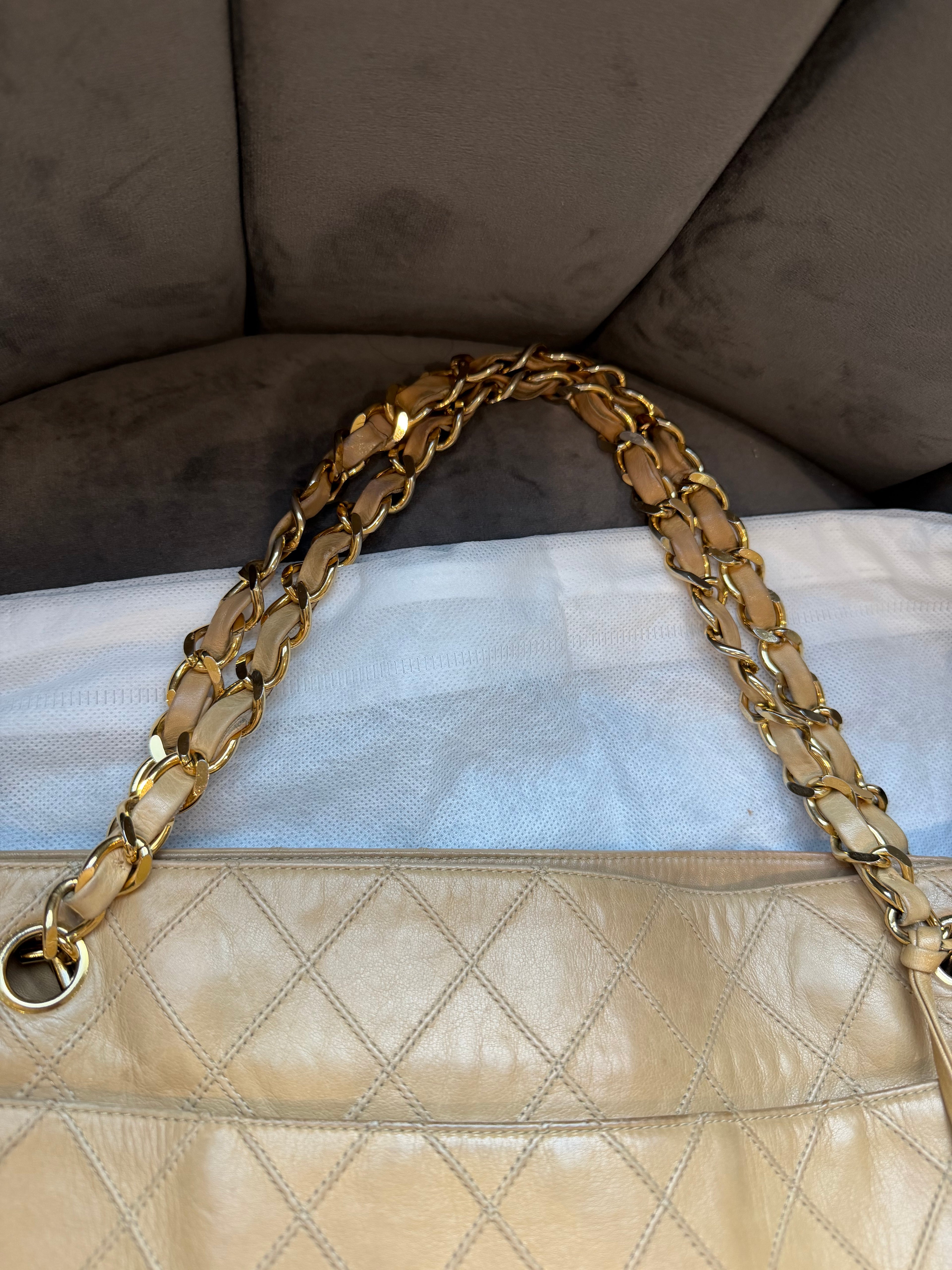 Vintage Chanel Quilted Shopping Tote Bag