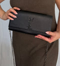 SAINT LAURENT Grain De Poudre Medium Clutch Classic Monogram Kate Satchel Black