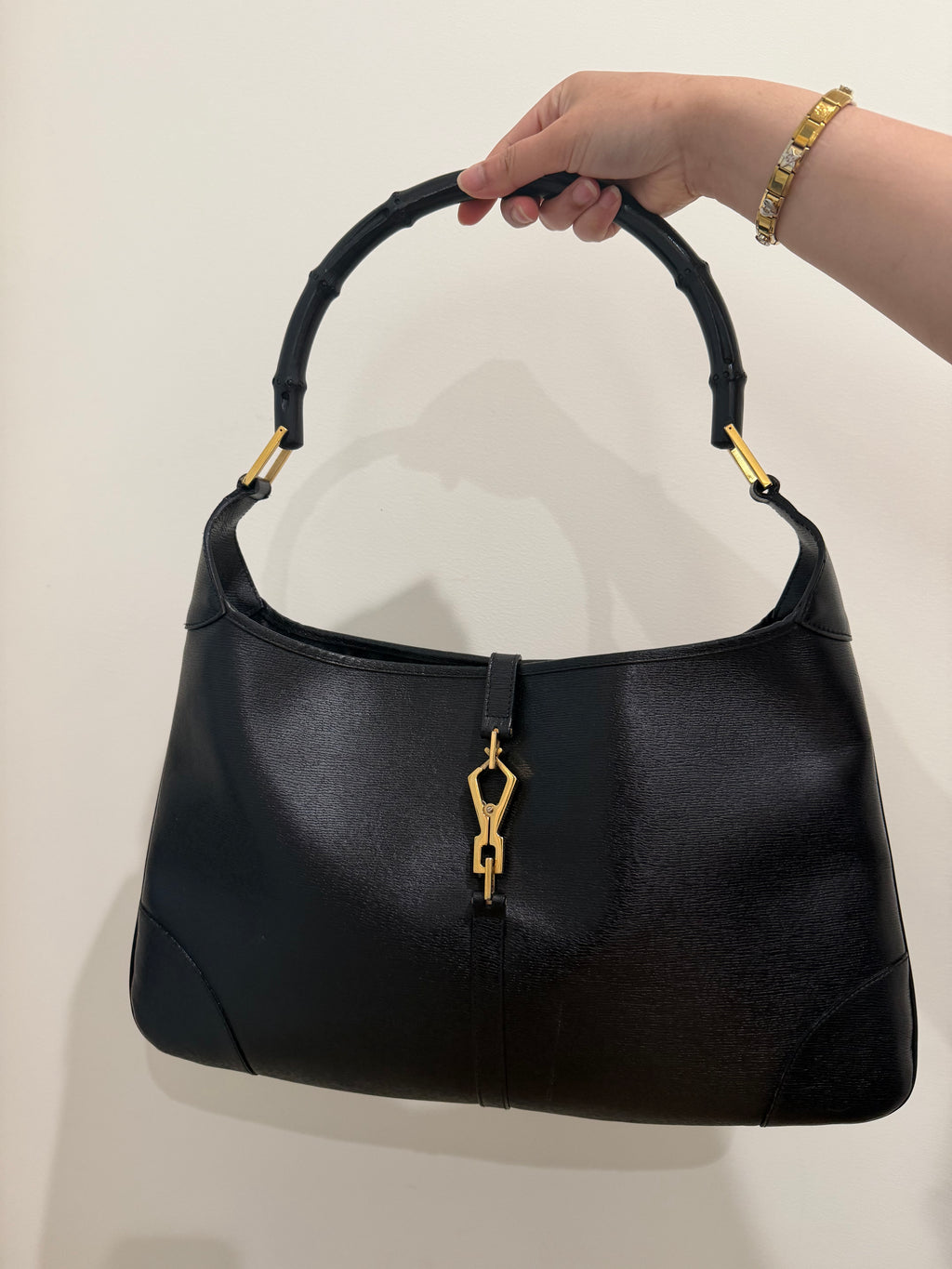 Gucci Jackie Hobo Bag Black Leather Gold Hardware Shoulder Bag