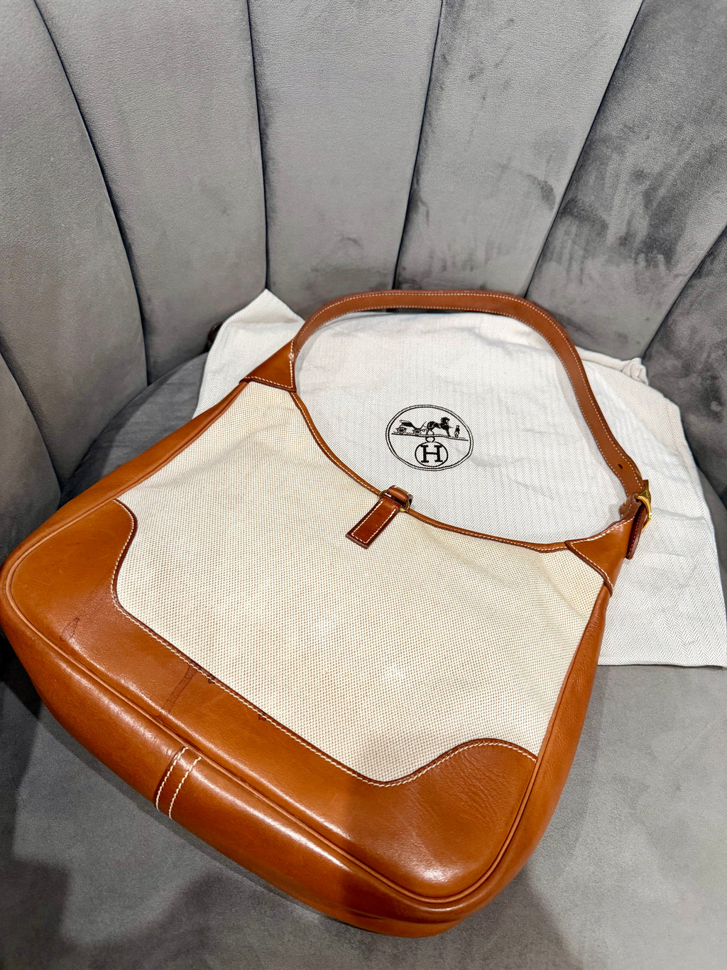 Hermes Trim Bag 31 Canvas Leather Shoulder Bag Brown