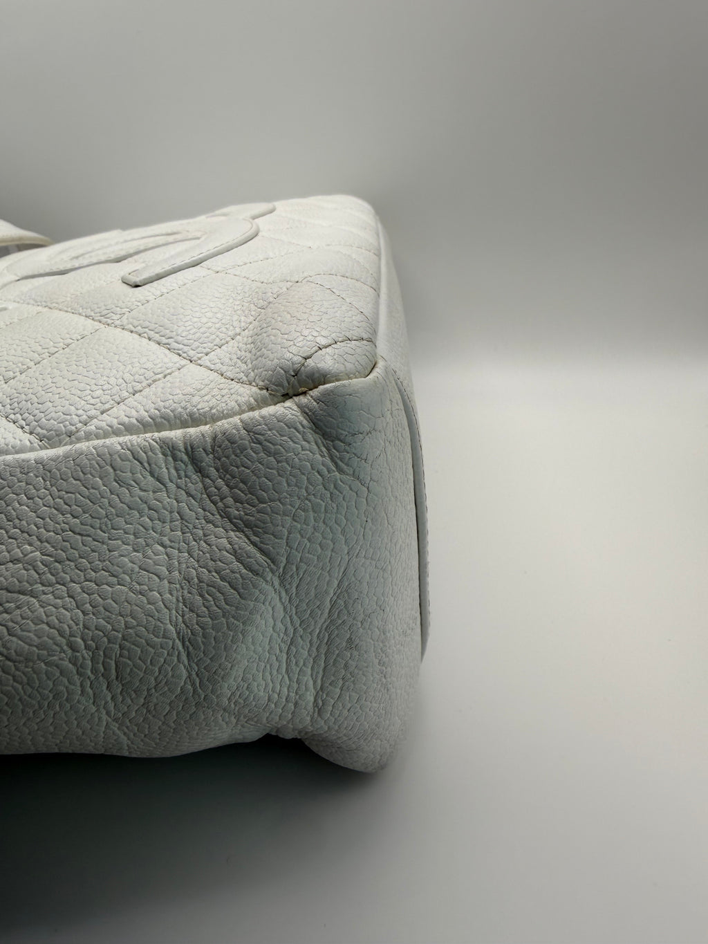 CHANEL Vintage Ivory Caviar Quilted Petite Shopping Tote PST