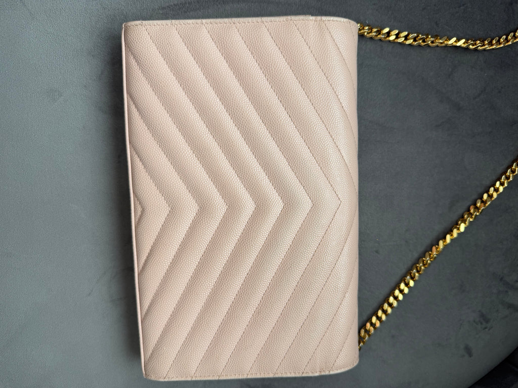 Yves Saint Laurent Cassandre Monogram Bag Blush Pink with Gold wallet on chain