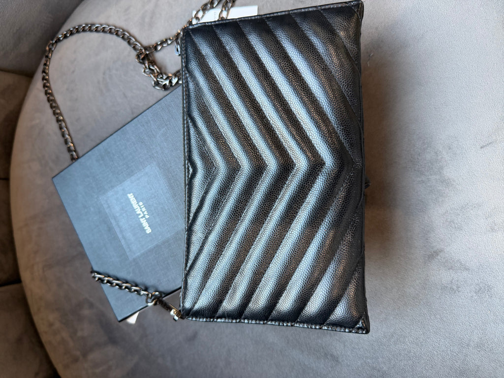 Yves Saint Laurent black monogram clutch / crossbody
