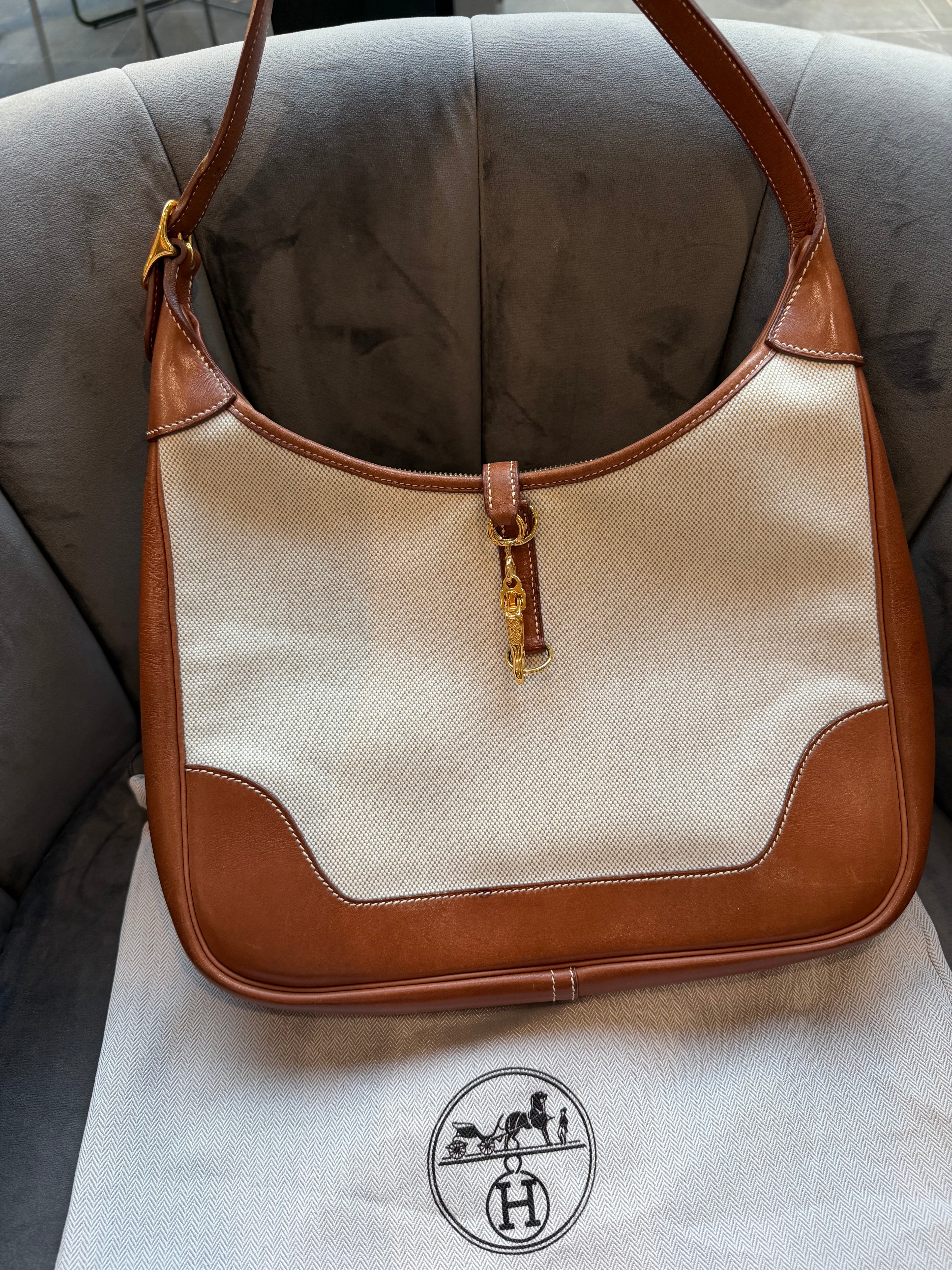 Hermes Trim Bag 31 Canvas Leather Shoulder Bag Brown