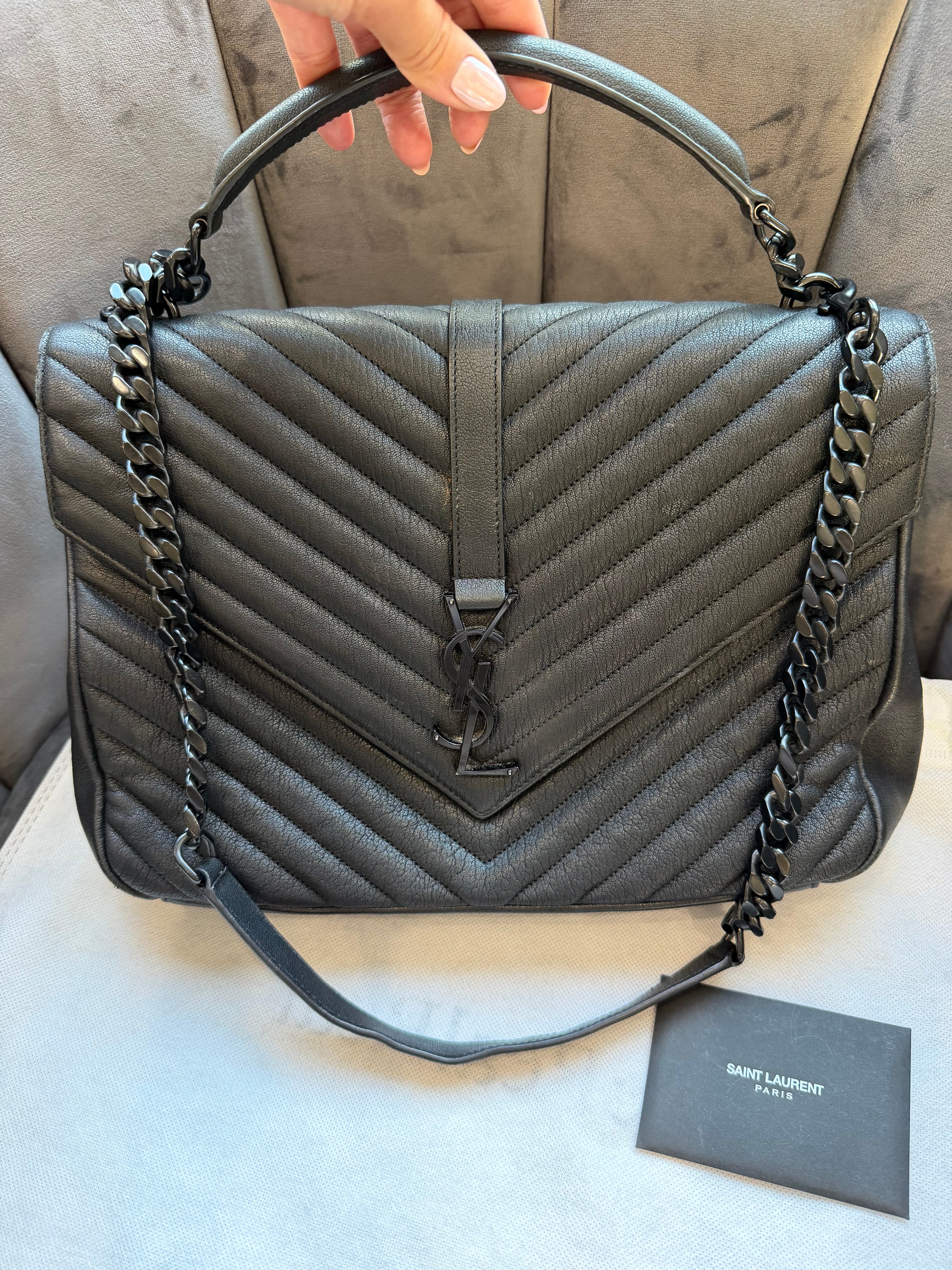 Saint Laurent College Bag large Black Quilted Leather Handbag