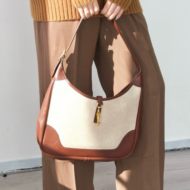 Hermes Trim Bag 31 Canvas Leather Shoulder Bag Brown