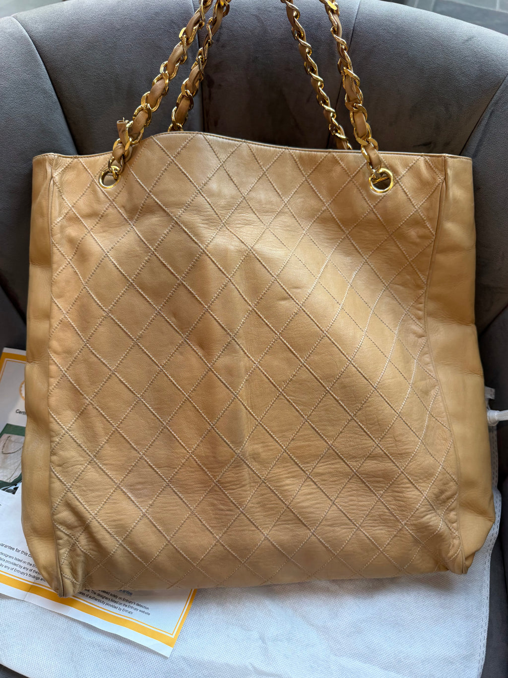 Vintage Chanel Quilted Shopping Tote Bag