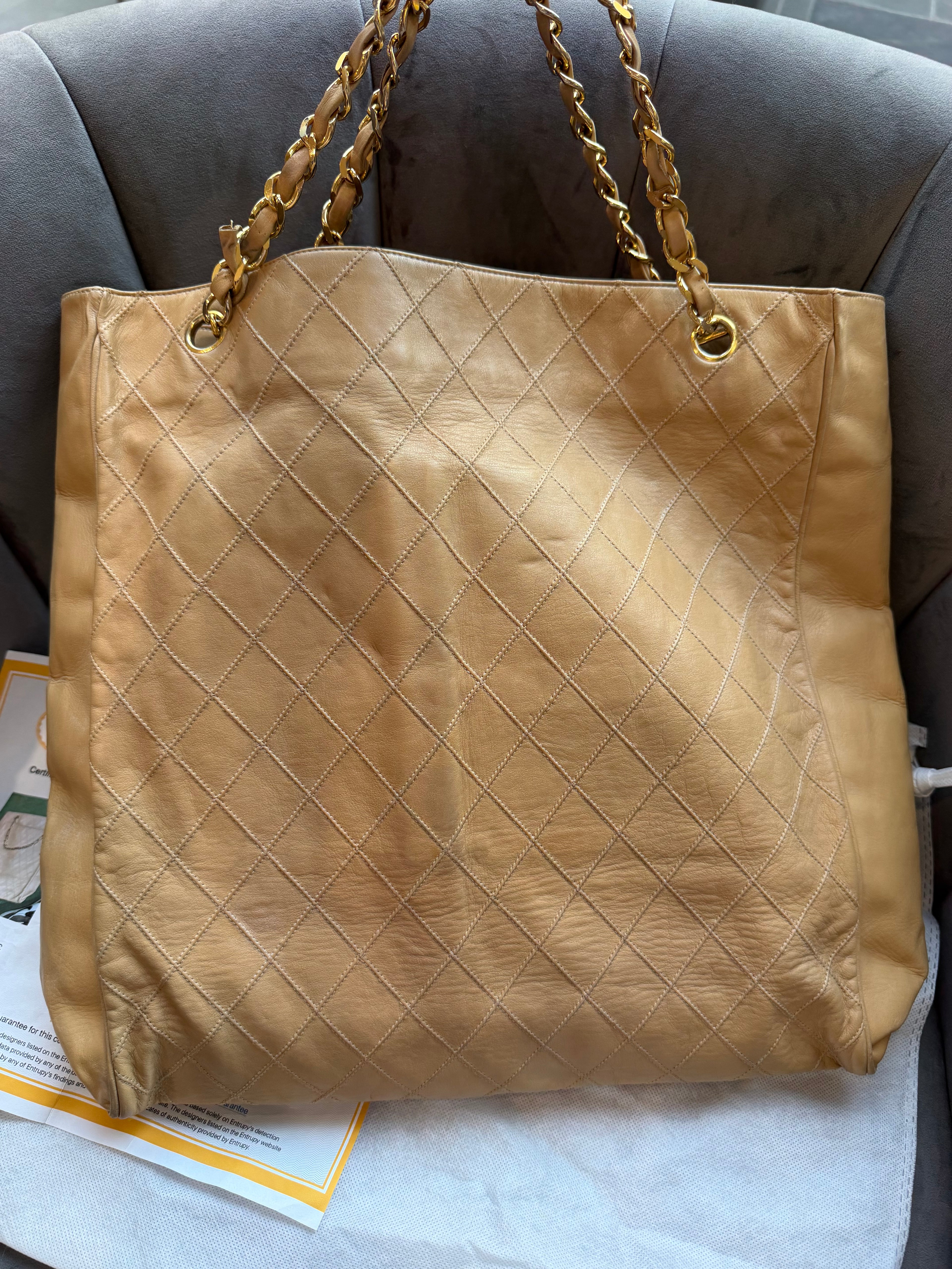 Vintage Chanel Quilted Shopping Tote Bag