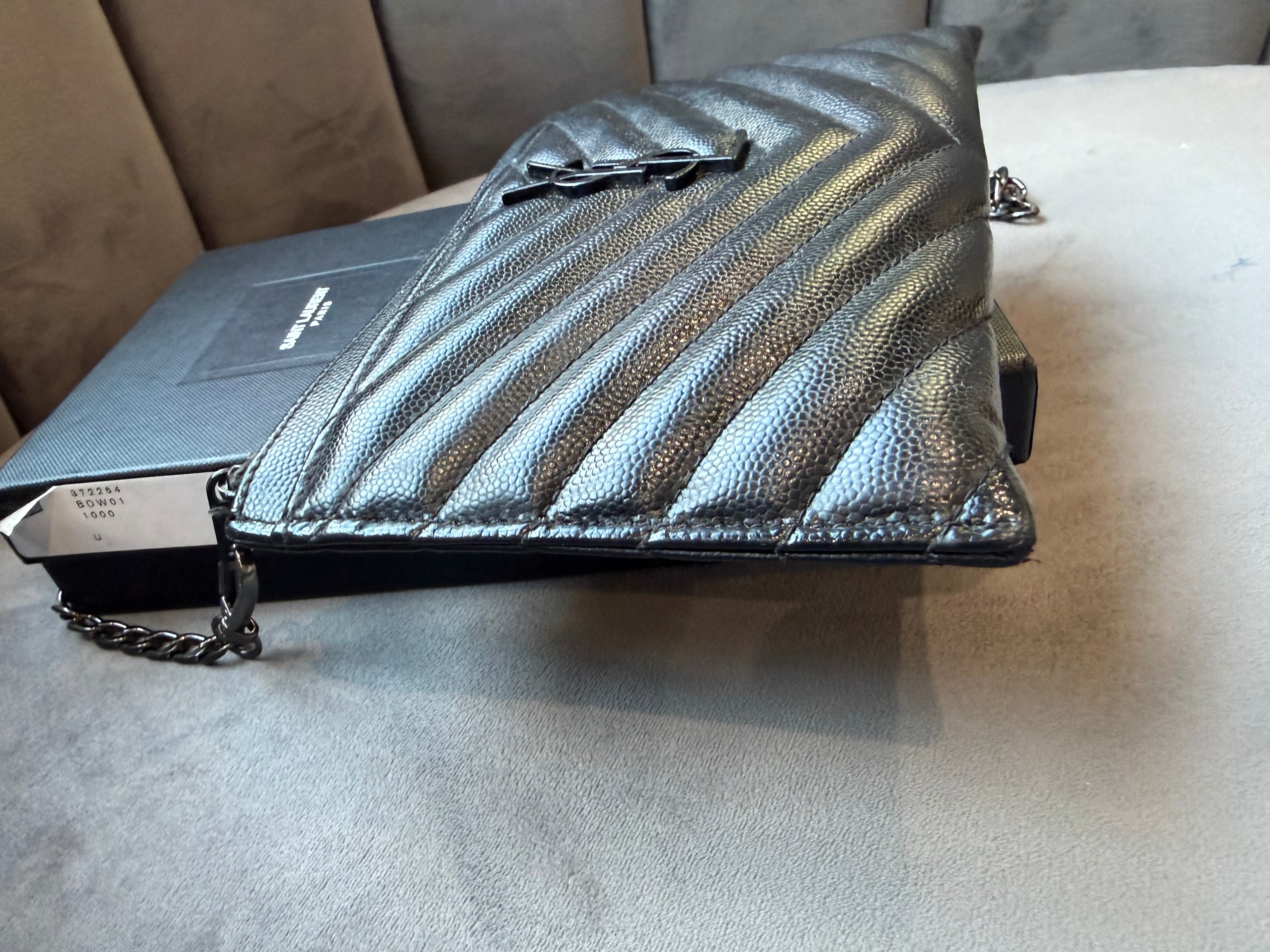 Yves Saint Laurent black monogram clutch / crossbody