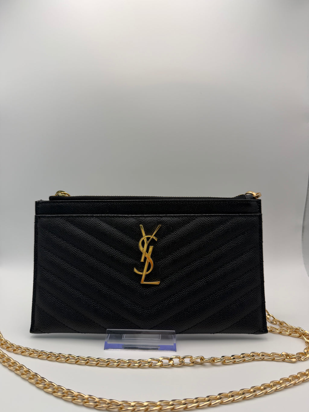 YSL gold monogram quilted monogram clutch / crossbody black bag
