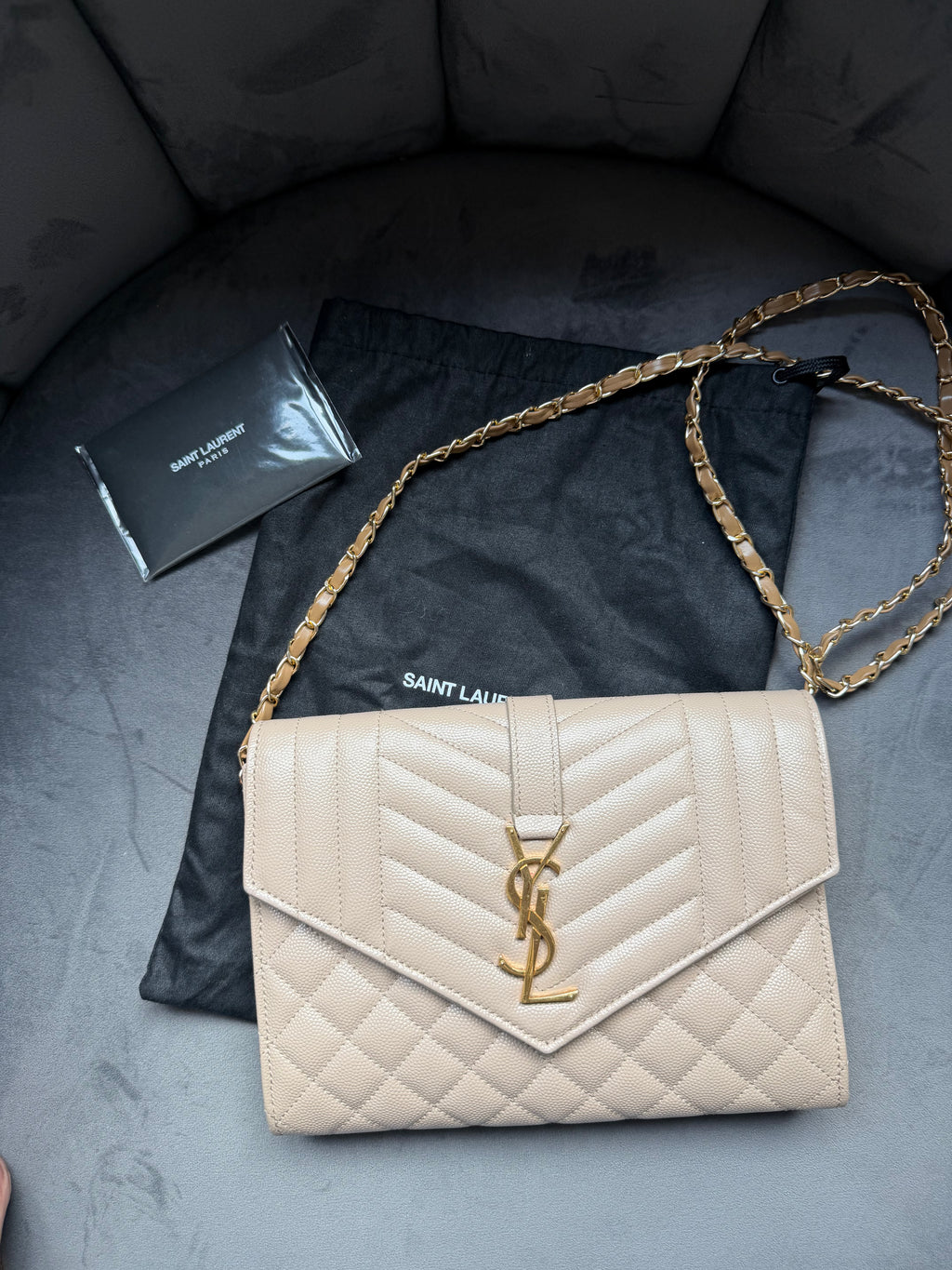 Saint Laurent Mixed Matelasse Monogram Quilted Wristlet