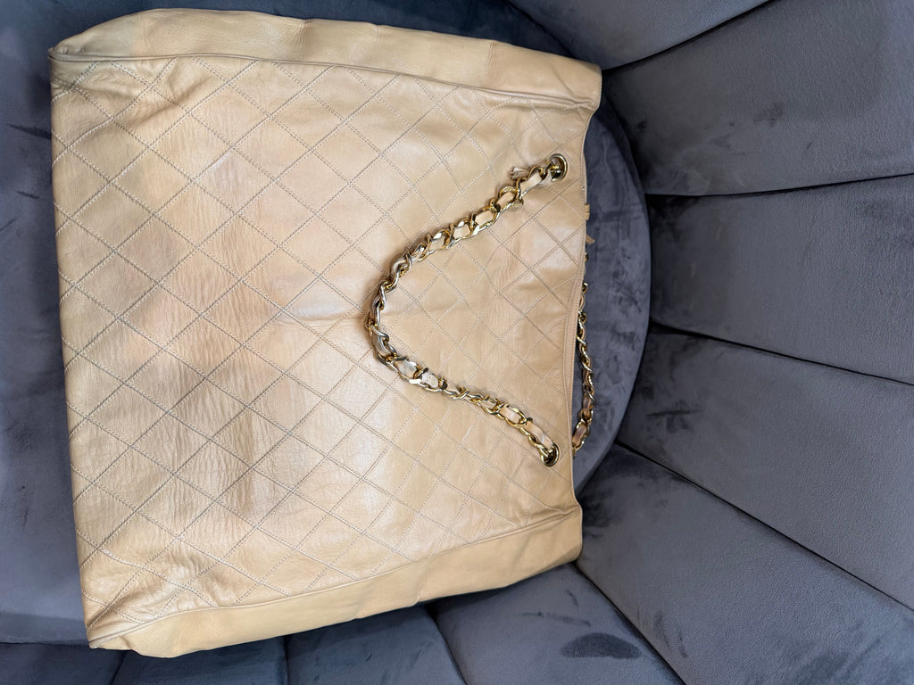 Vintage Chanel Quilted Shopping Tote Bag