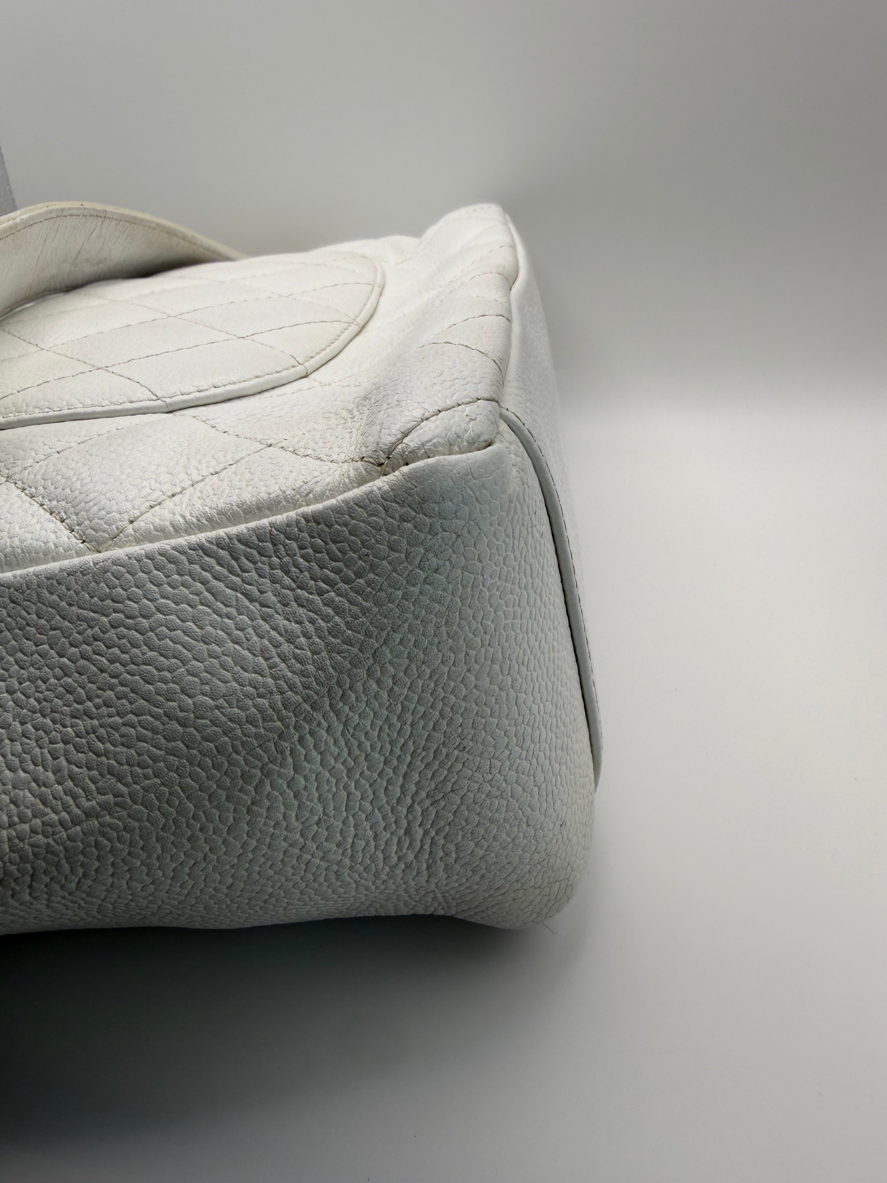 CHANEL Vintage Ivory Caviar Quilted Petite Shopping Tote PST