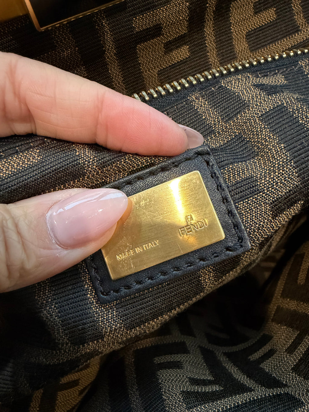 Fendi Peekaboo Shoulder Bag Medium Gray Leather FF Zucca Interior Gold Hardware