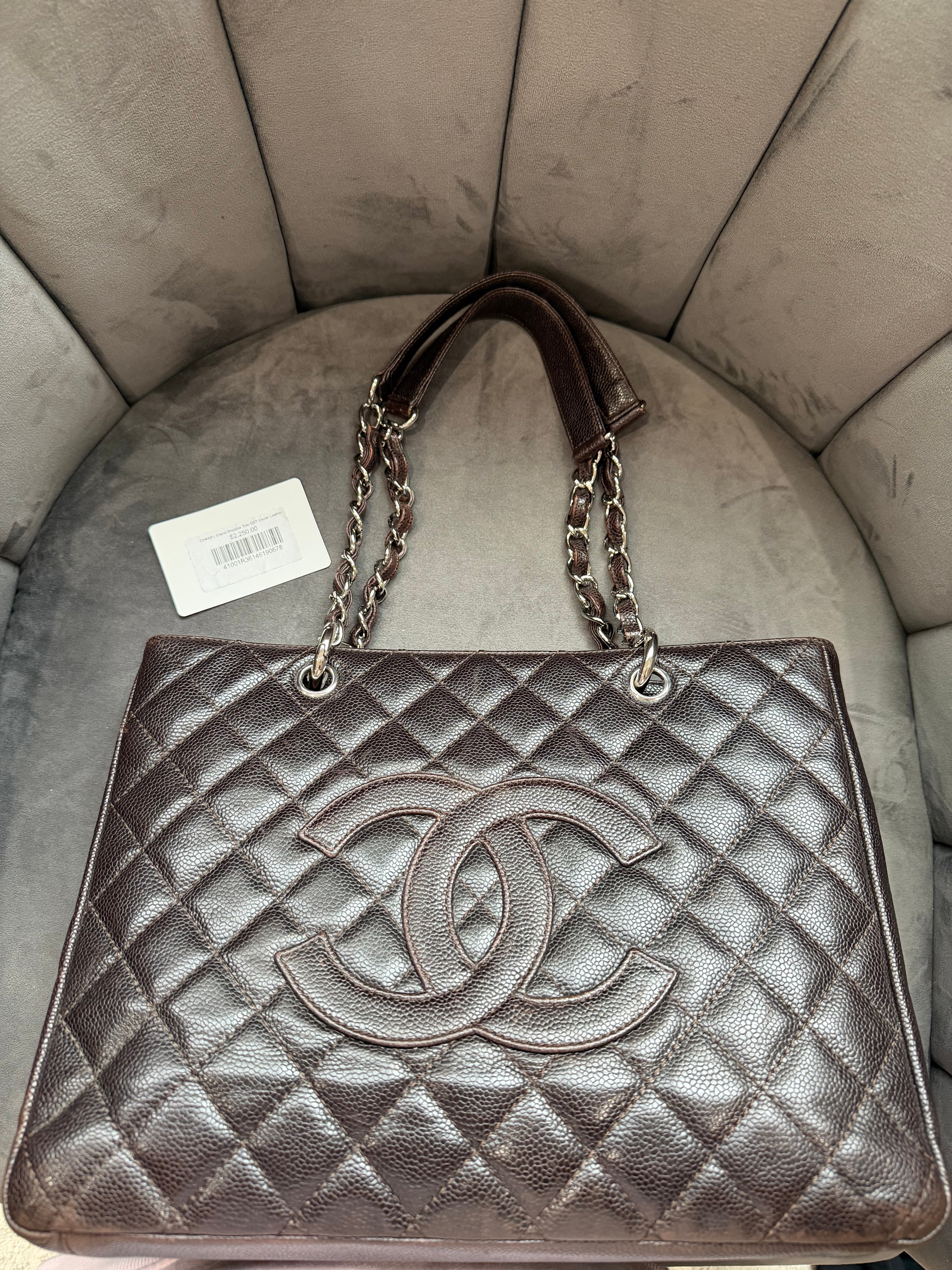 CHANEL Caviar Grand Shopping Tote Bag GST Dark Brown
