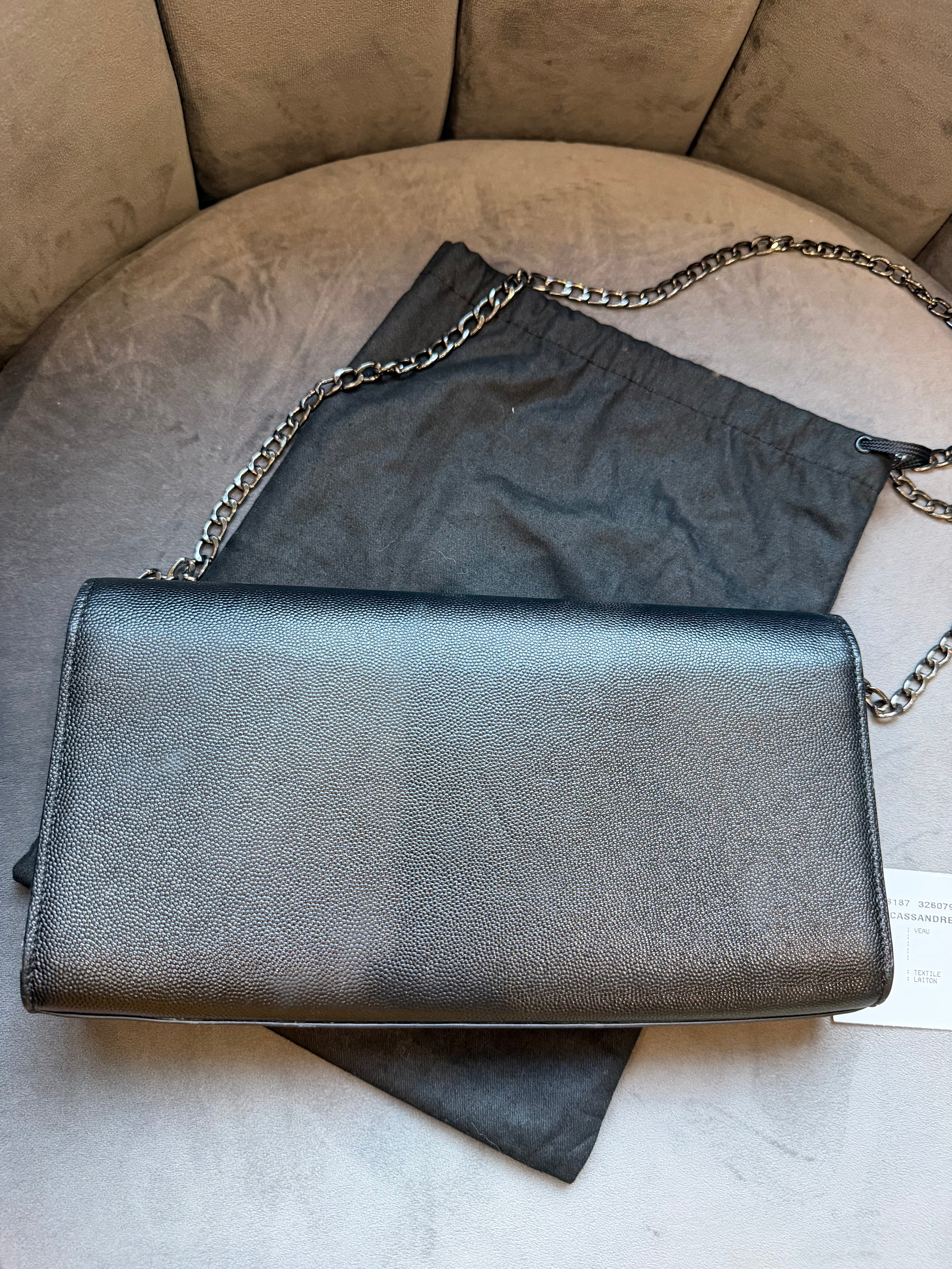 SAINT LAURENT Grain De Poudre Medium Clutch Classic Monogram Kate Satchel Black