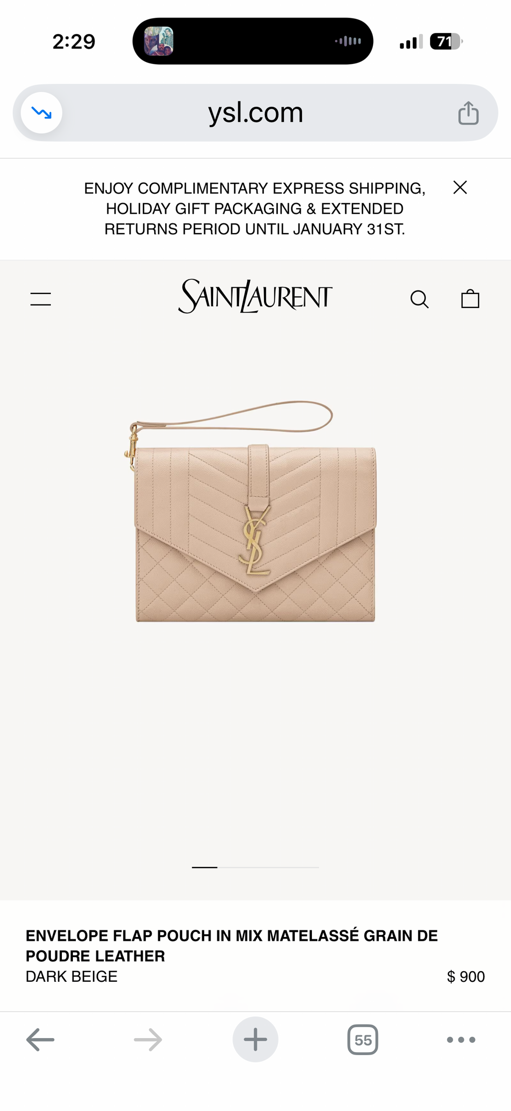 Saint Laurent Mixed Matelasse Monogram Quilted Wristlet