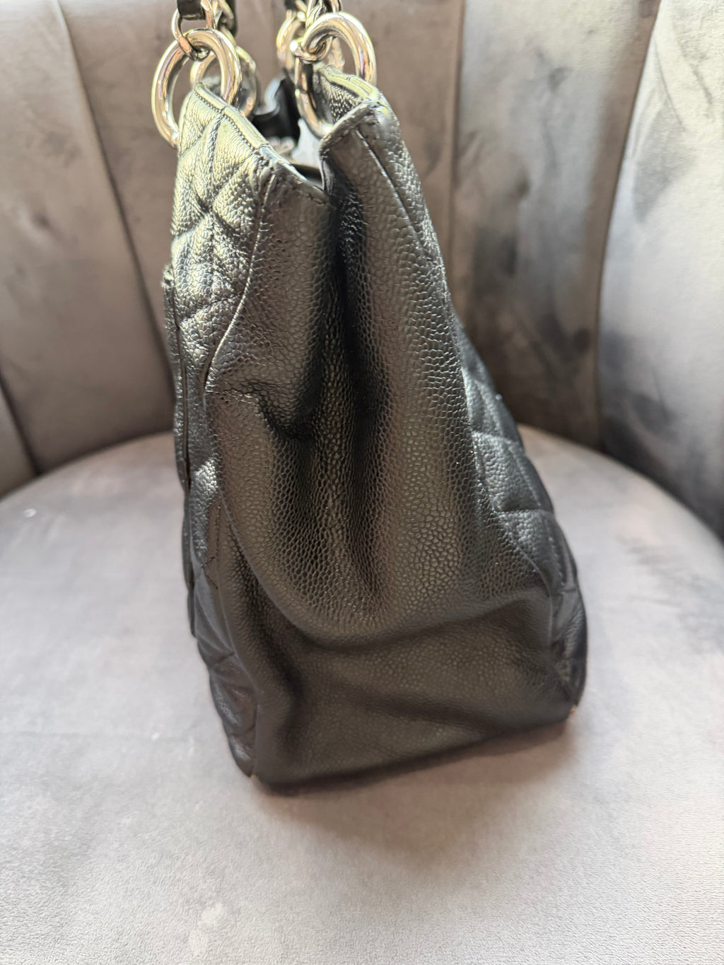 CHANEL Quilted Grand Shopping Tote bag work bag silver black
