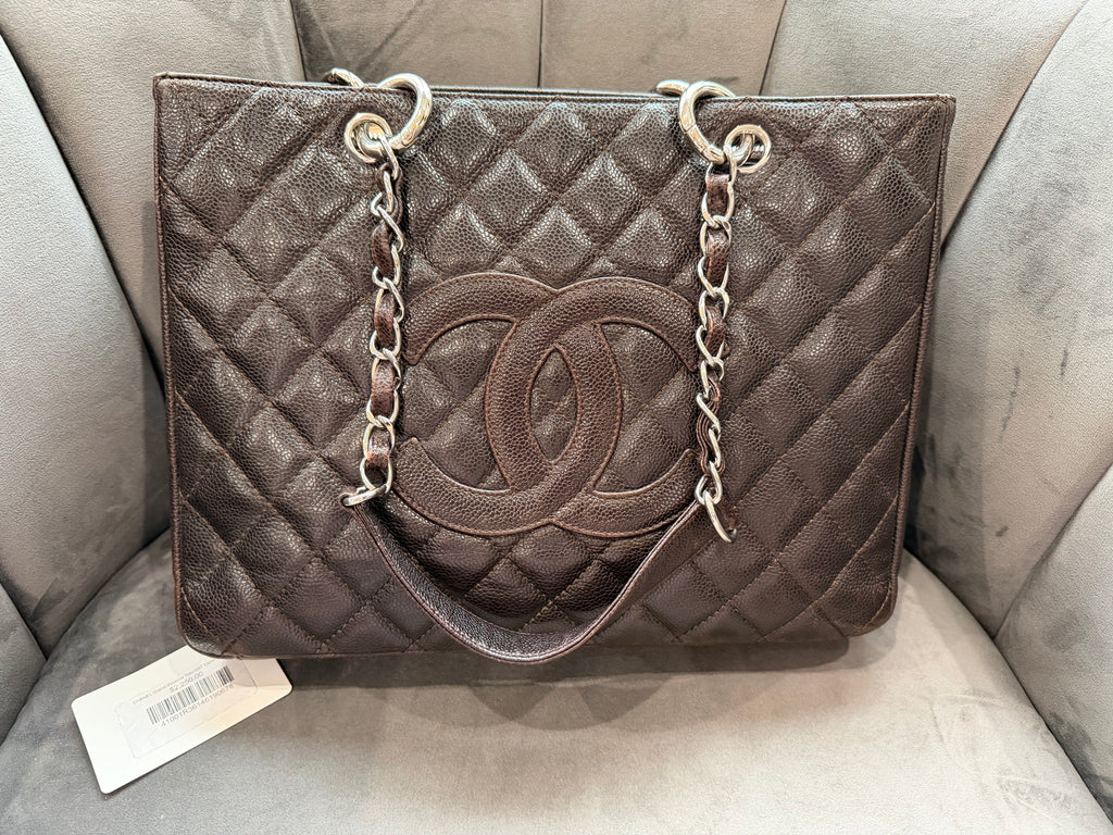 CHANEL Caviar Grand Shopping Tote Bag GST Dark Brown