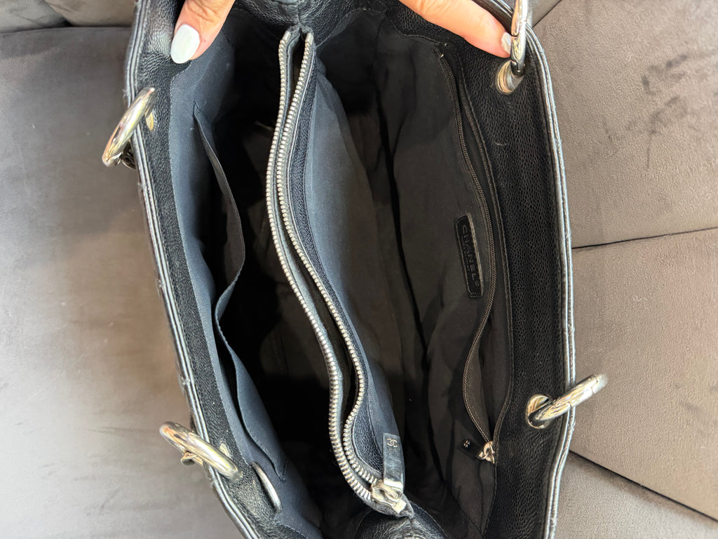 CHANEL Quilted Grand Shopping Tote bag work bag silver black