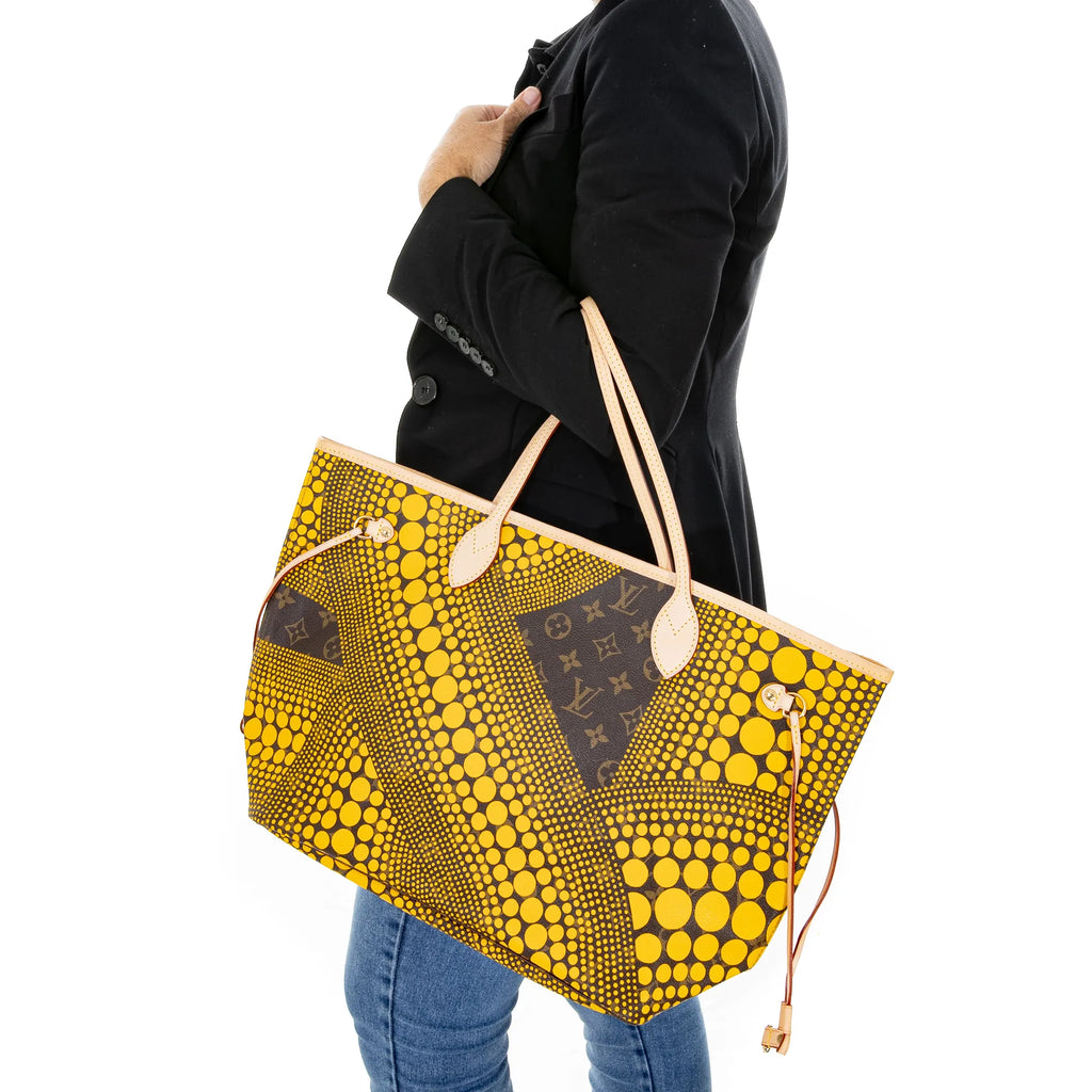 Rare Louis Vuitton Yayoi Kusama Collab Tote Bag Yellow Wave Neverfull MM