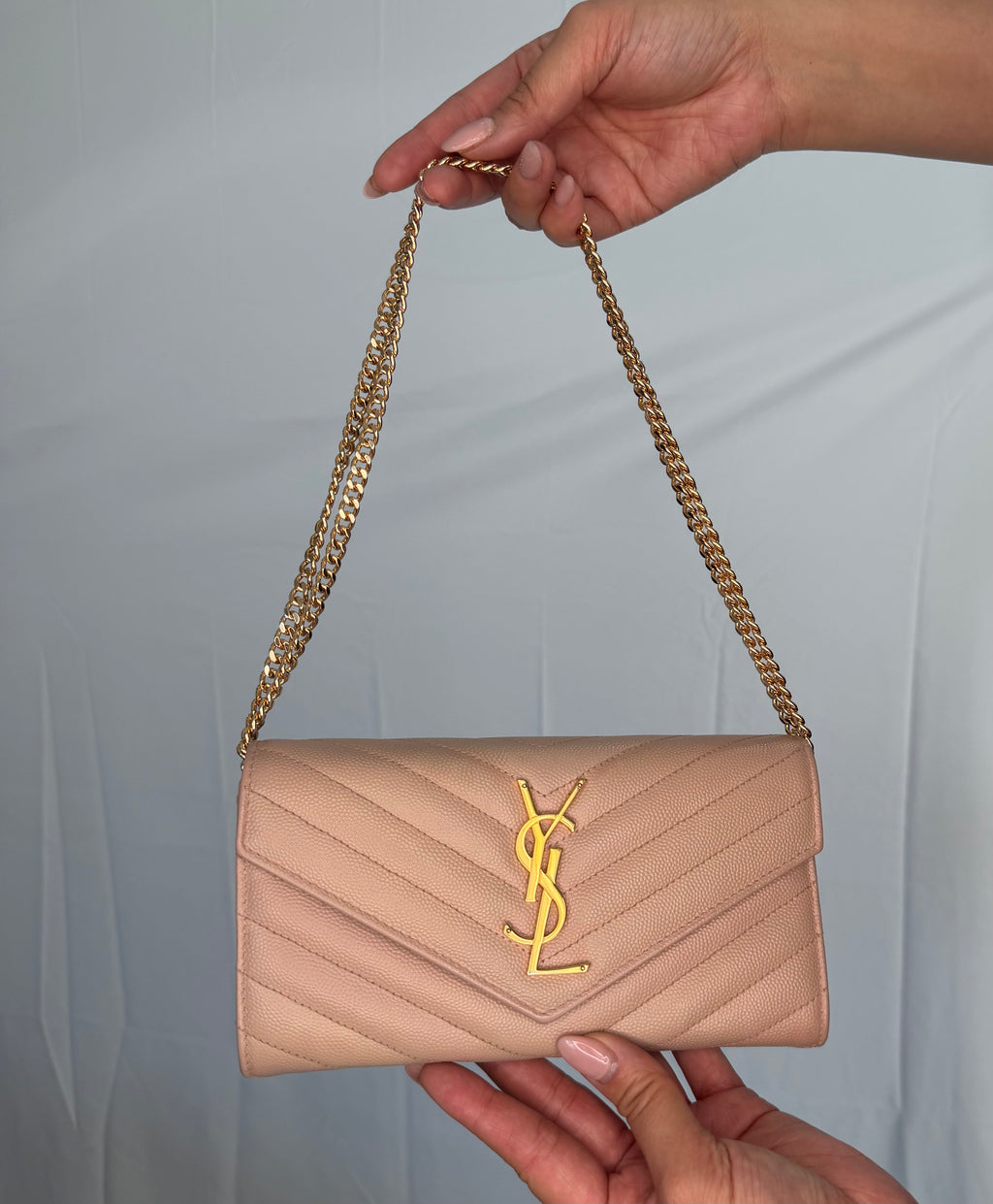 Yves Saint Laurent blush pink Cassandre envelope wallet