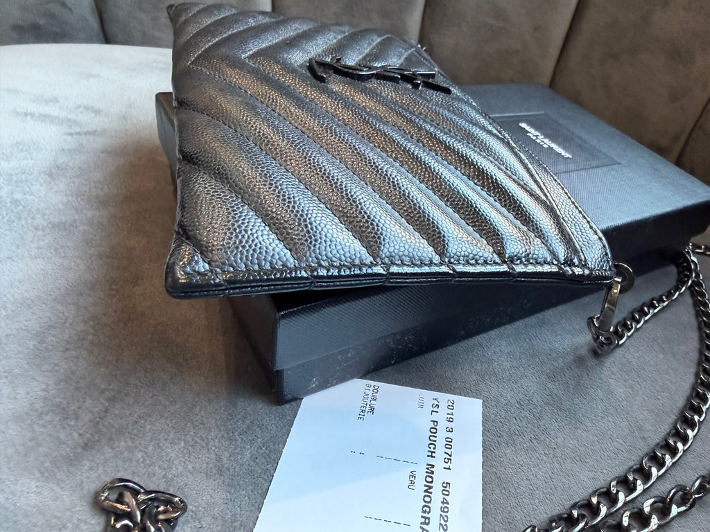 Yves Saint Laurent black monogram clutch / crossbody