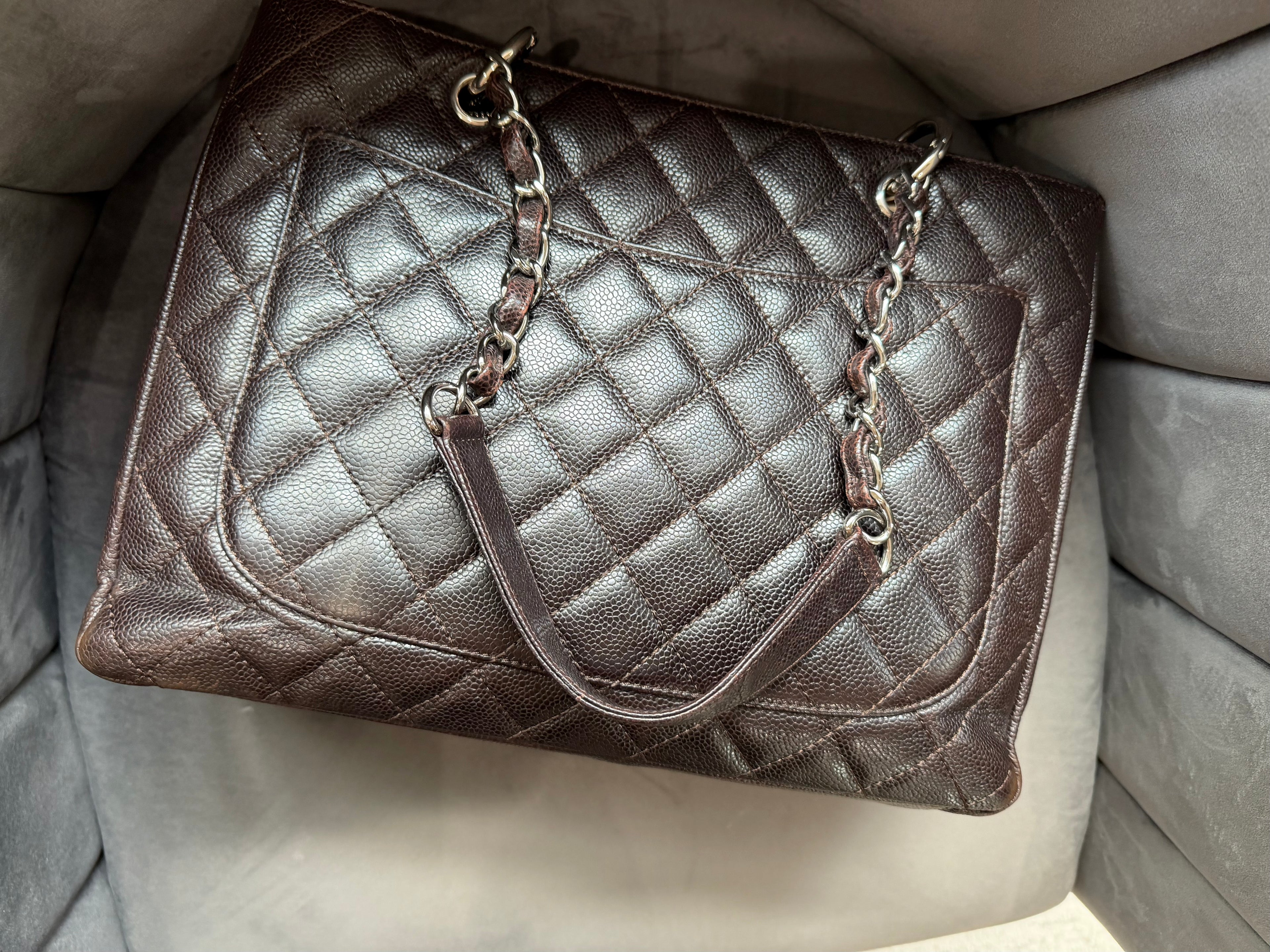 CHANEL Caviar Grand Shopping Tote Bag GST Dark Brown
