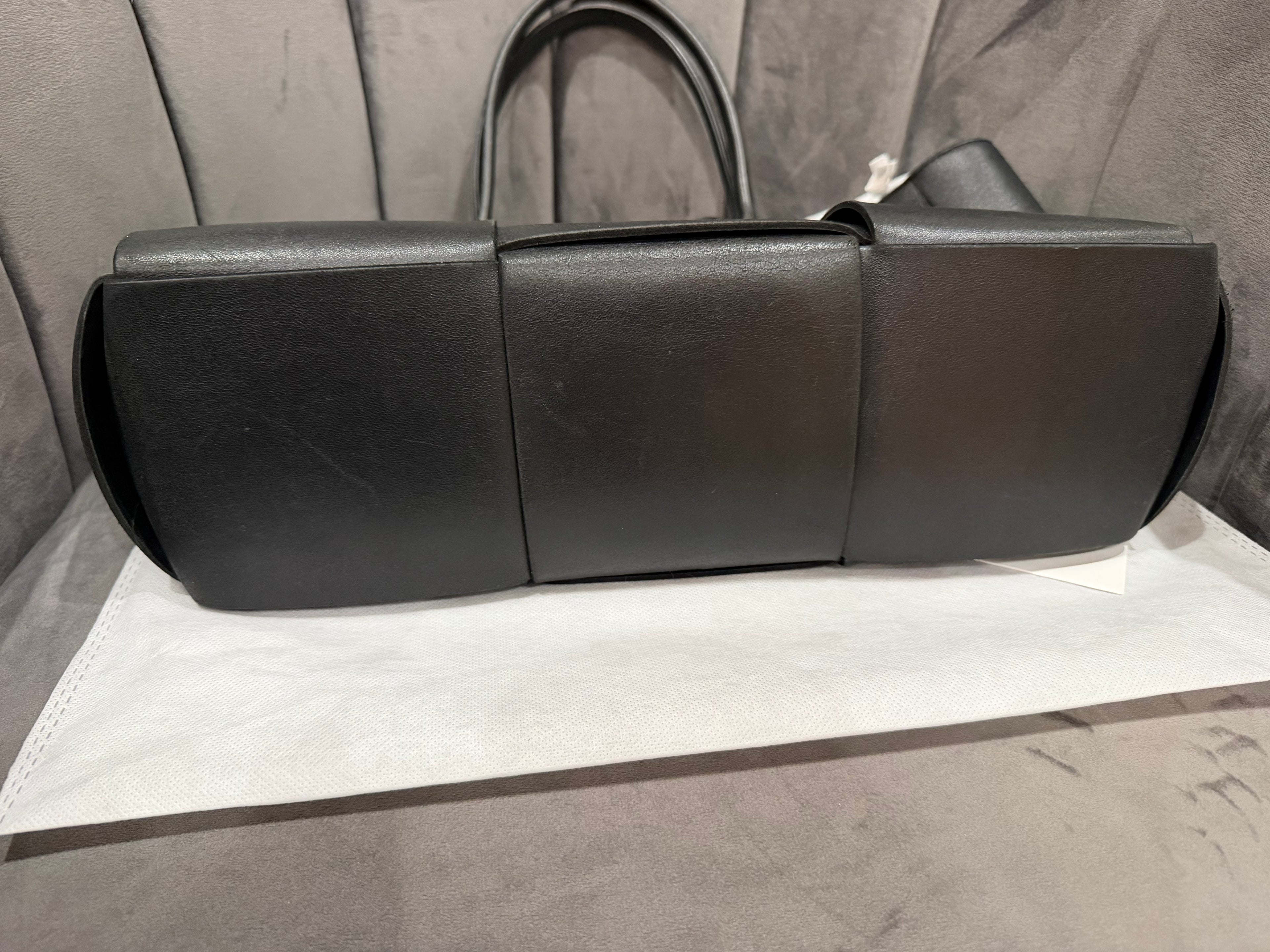 Bottega Arco Intreccio Quilted Leather Tote Black Bag
