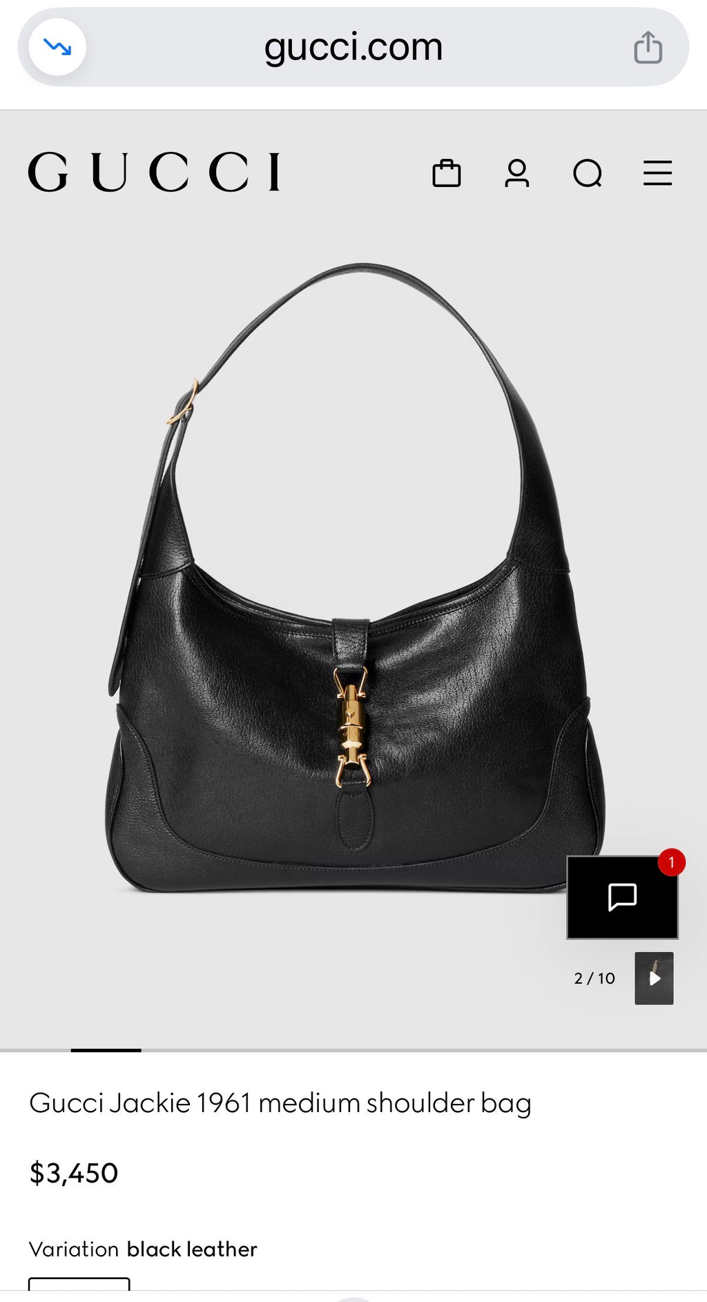 Gucci Jackie Hobo Bag Black Leather Gold Hardware Shoulder Bag