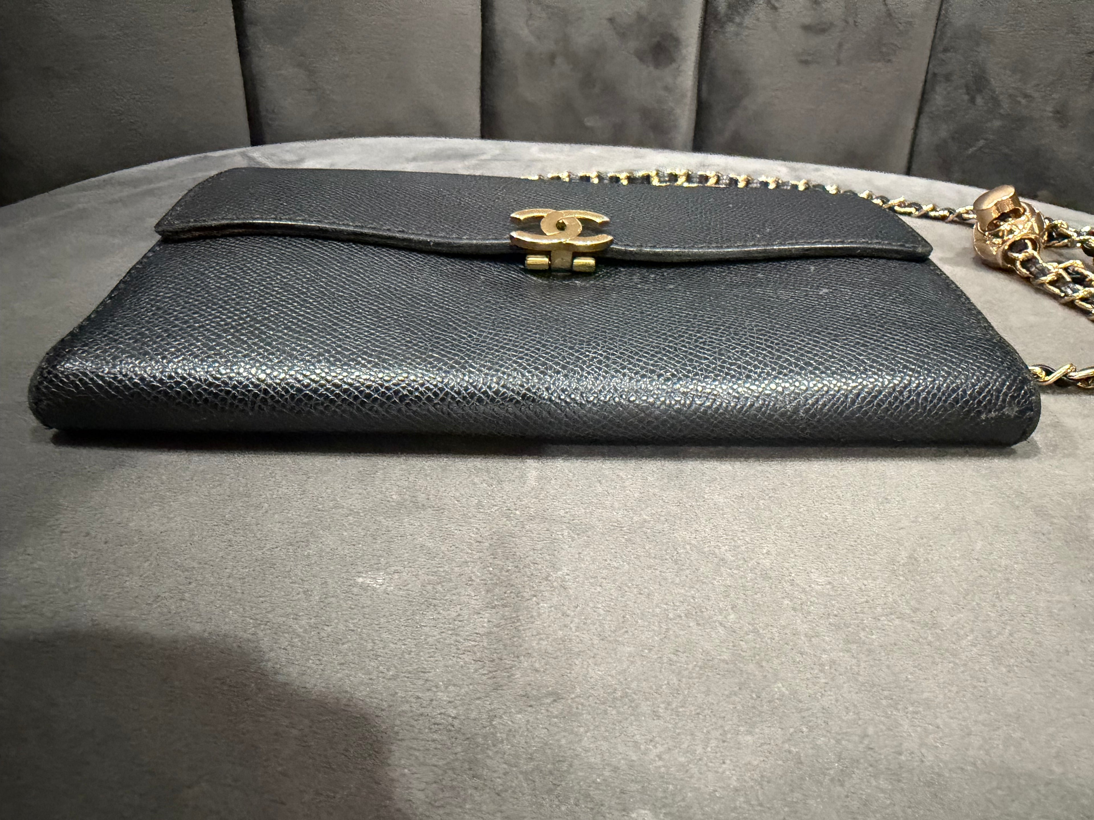Chanel caviar black wallet on chain