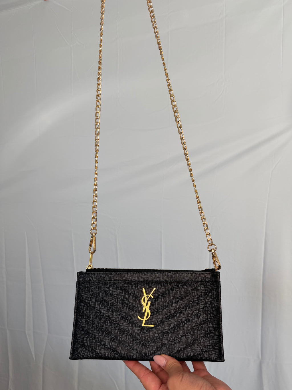 YSL gold monogram quilted monogram clutch / crossbody black bag