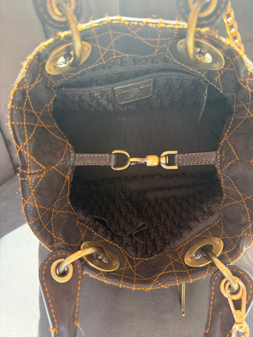 Christian Dior Lady Dior Small Soft Crossbody Bag in Cannage Brown Gold Hardware