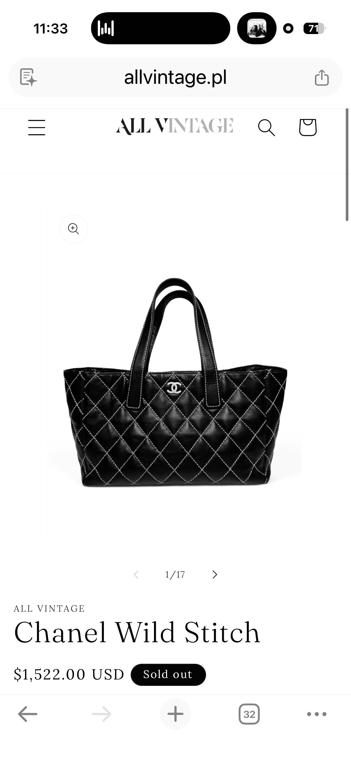 Vintage Chanel Shopper Tote Black Quilted with Gold Accent