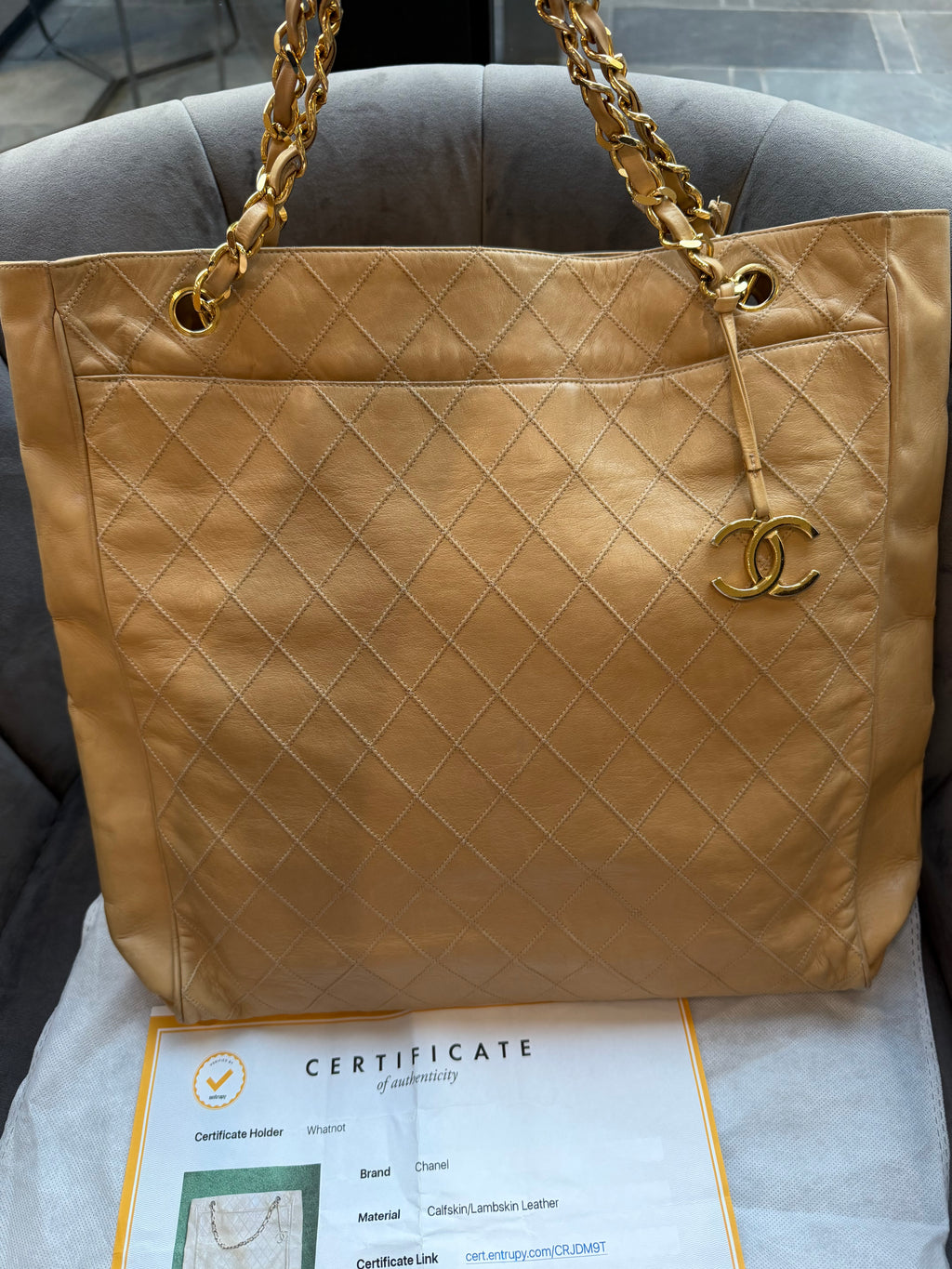 Vintage Chanel Quilted Shopping Tote Bag
