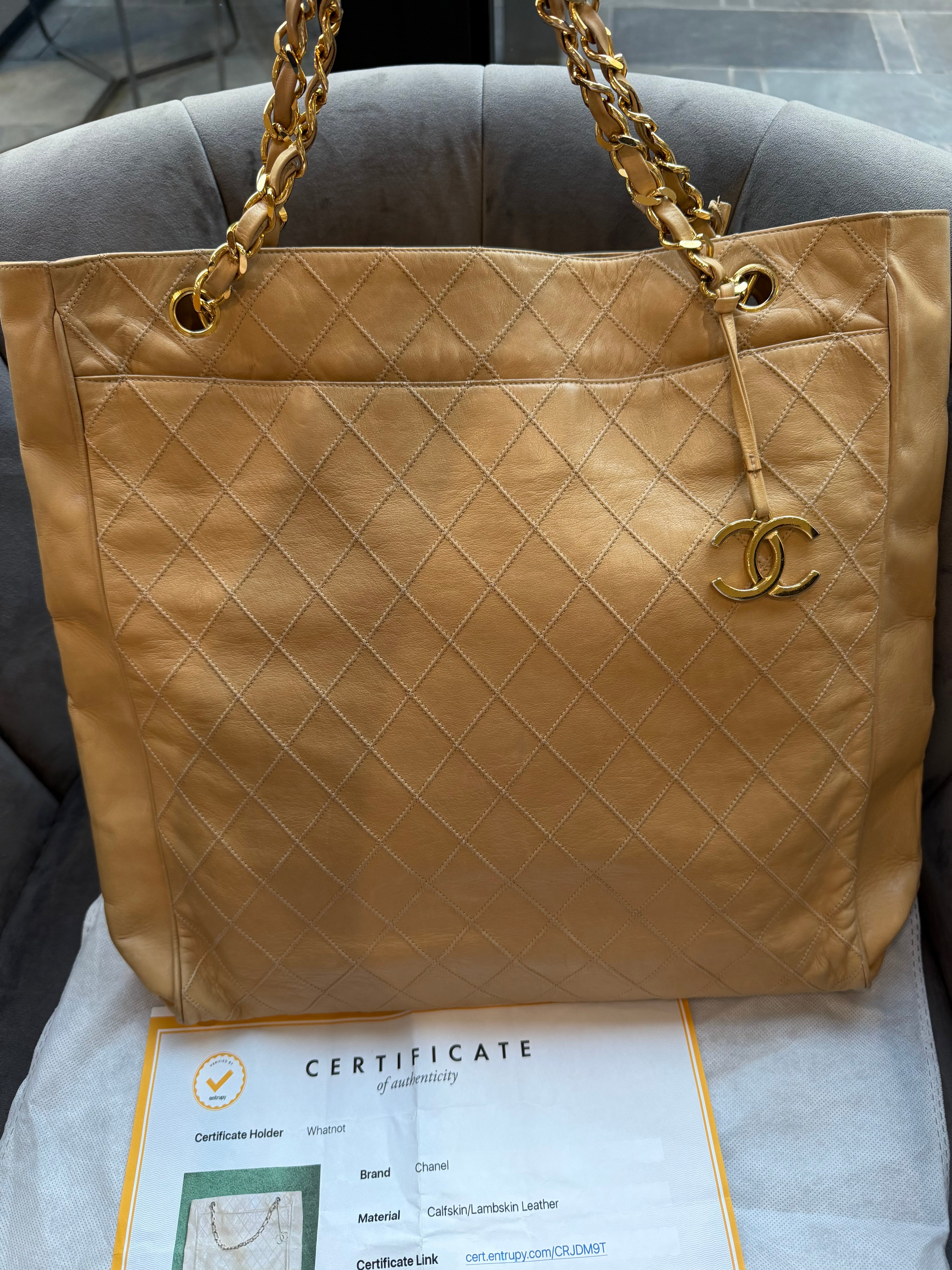 Vintage Chanel Quilted Shopping Tote Bag