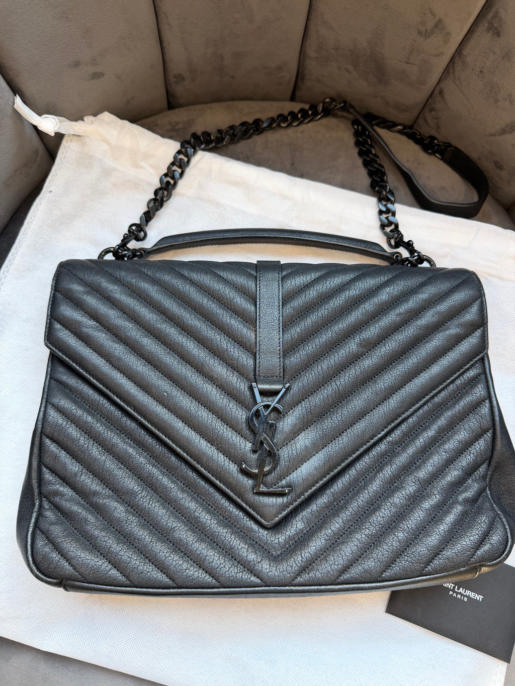 Saint Laurent College Bag large Black Quilted Leather Handbag