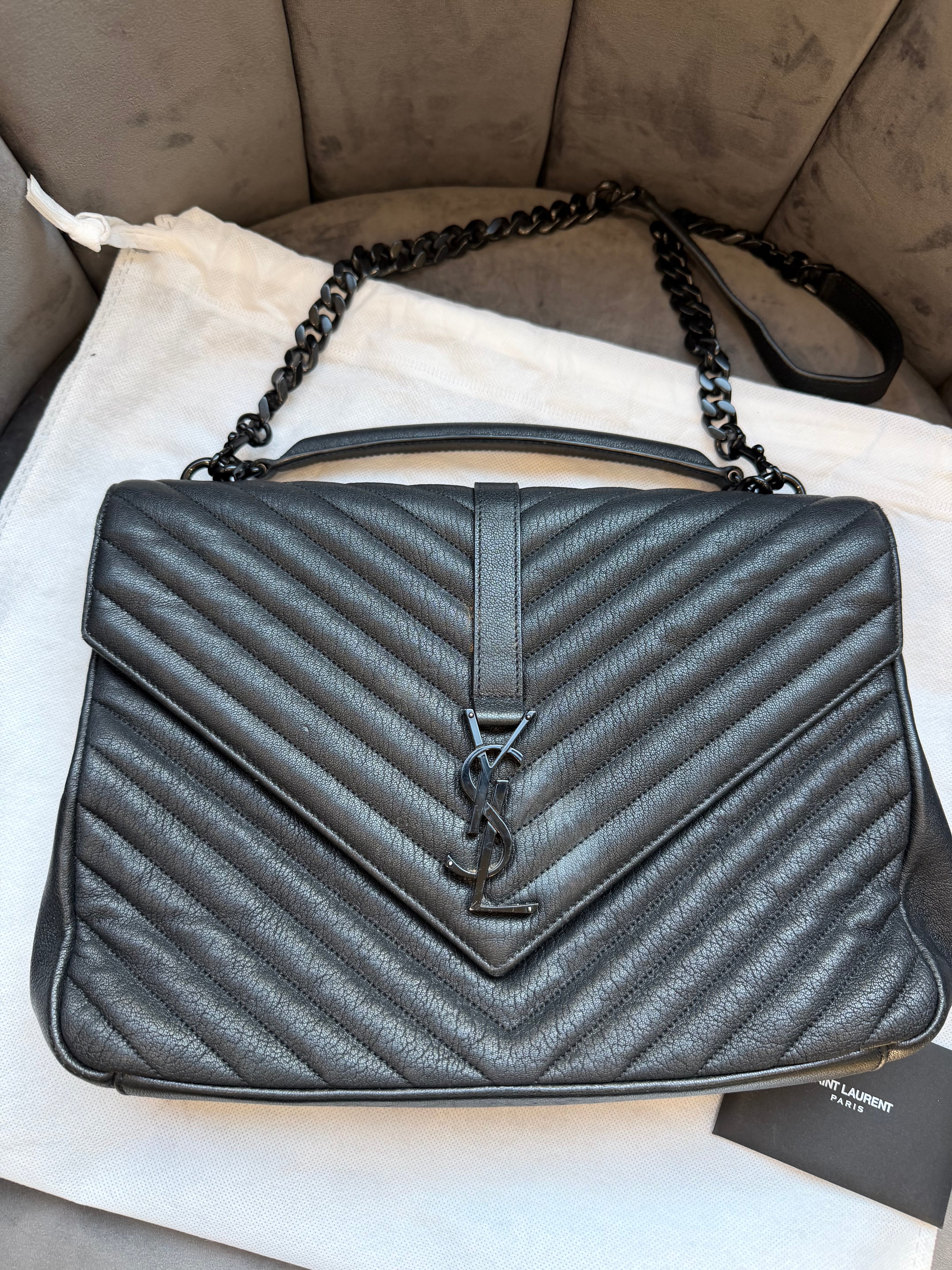 Saint Laurent College Bag large Black Quilted Leather Handbag