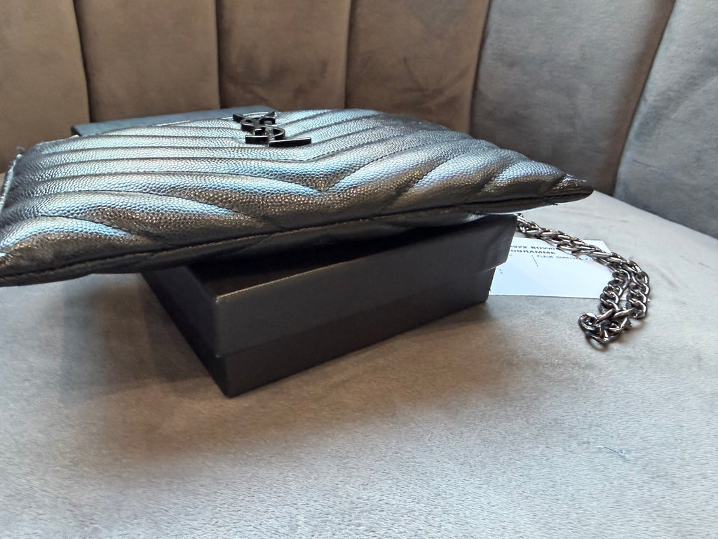 Yves Saint Laurent black monogram clutch / crossbody