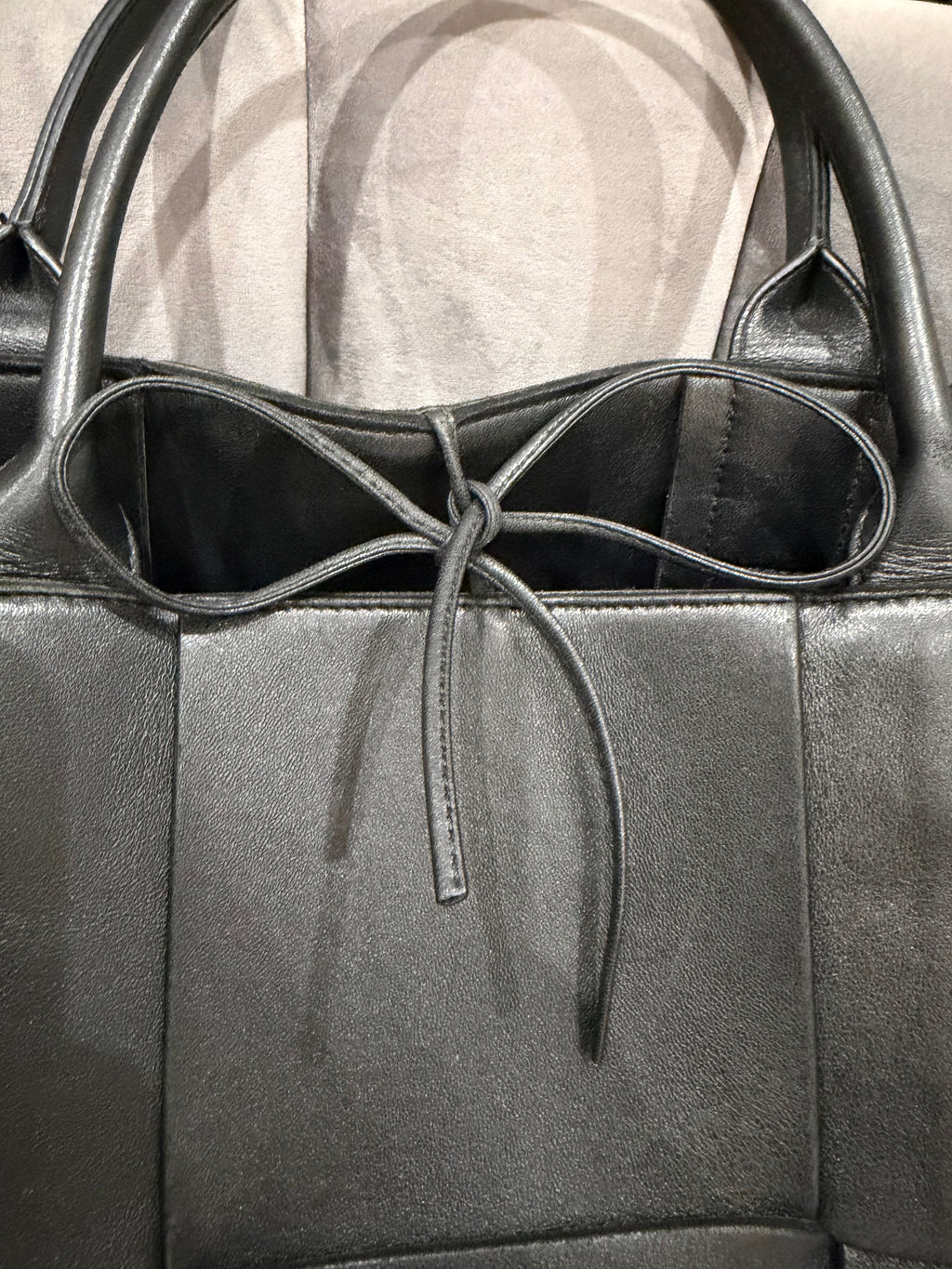 Bottega Arco Intreccio Quilted Leather Tote Black Bag