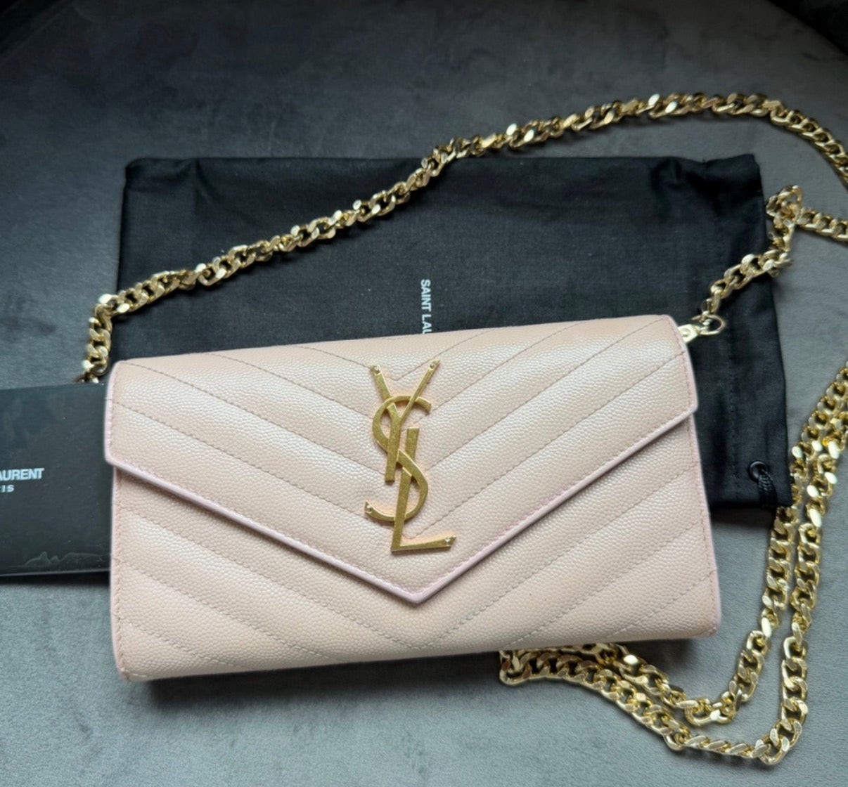 Yves Saint Laurent blush pink Cassandre envelope wallet