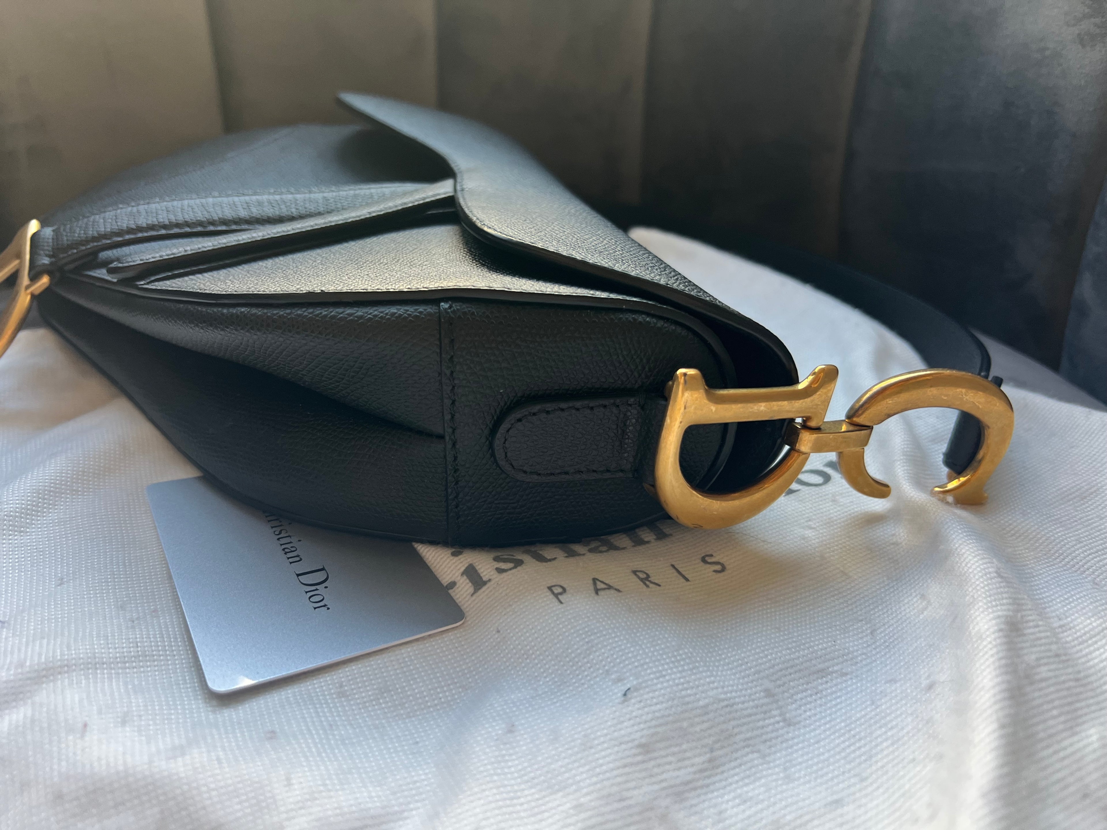 Dior Saddle Shoulder Bag Medium Grained black leather