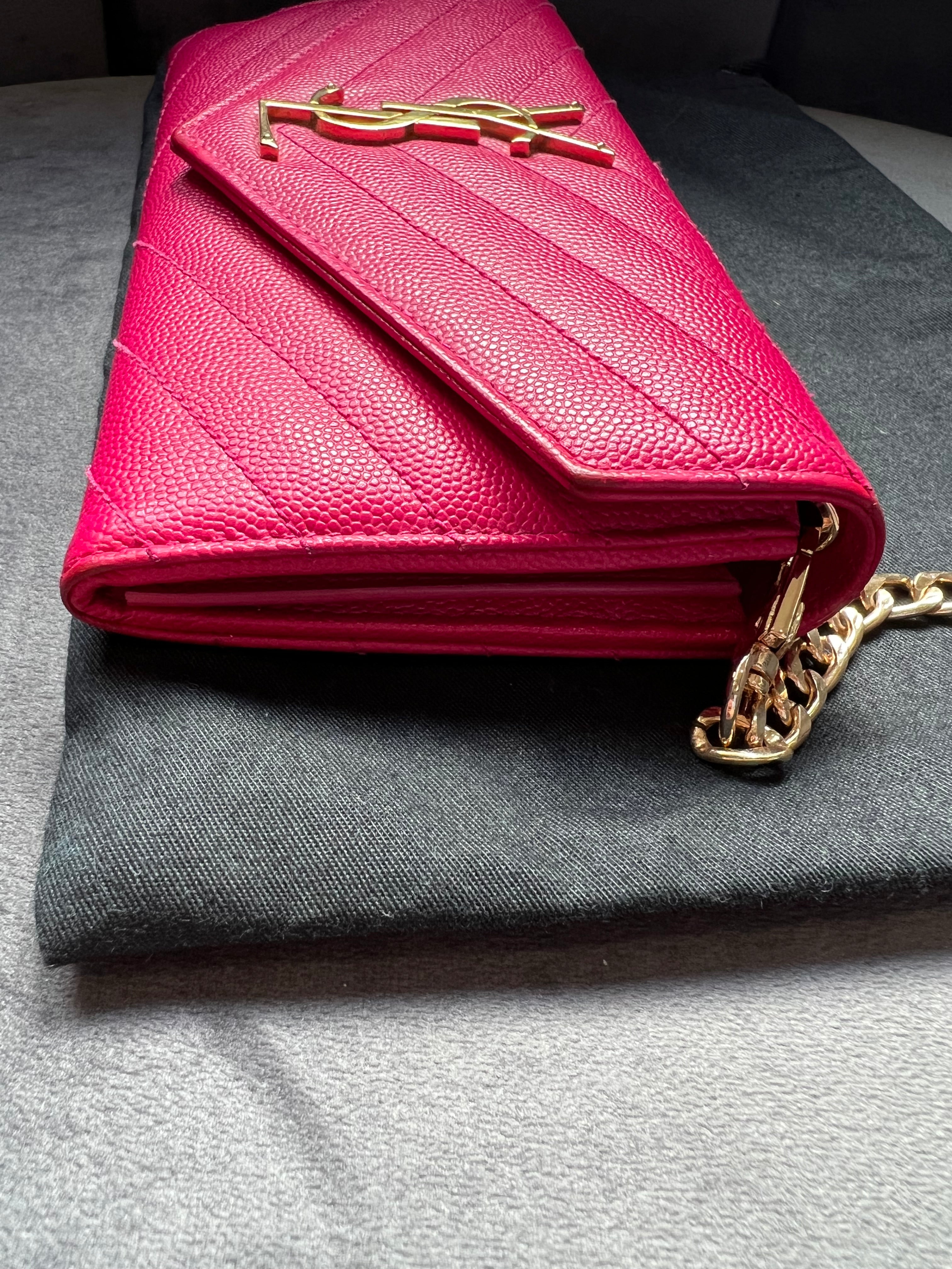 Pink Saint Laurent wallet on chain
