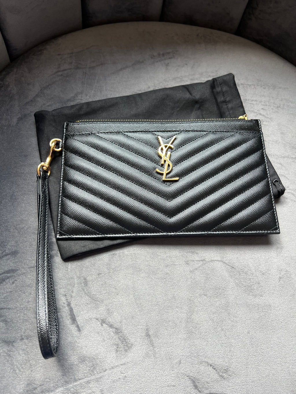 Saint Laurent Caviar Black Wristlet