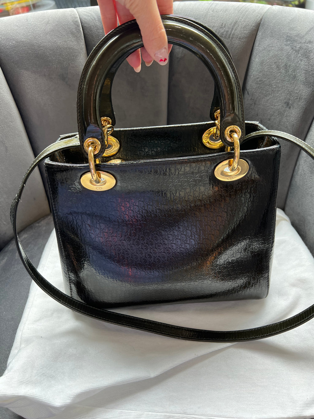 Rare Lady Dior tote medium patent
