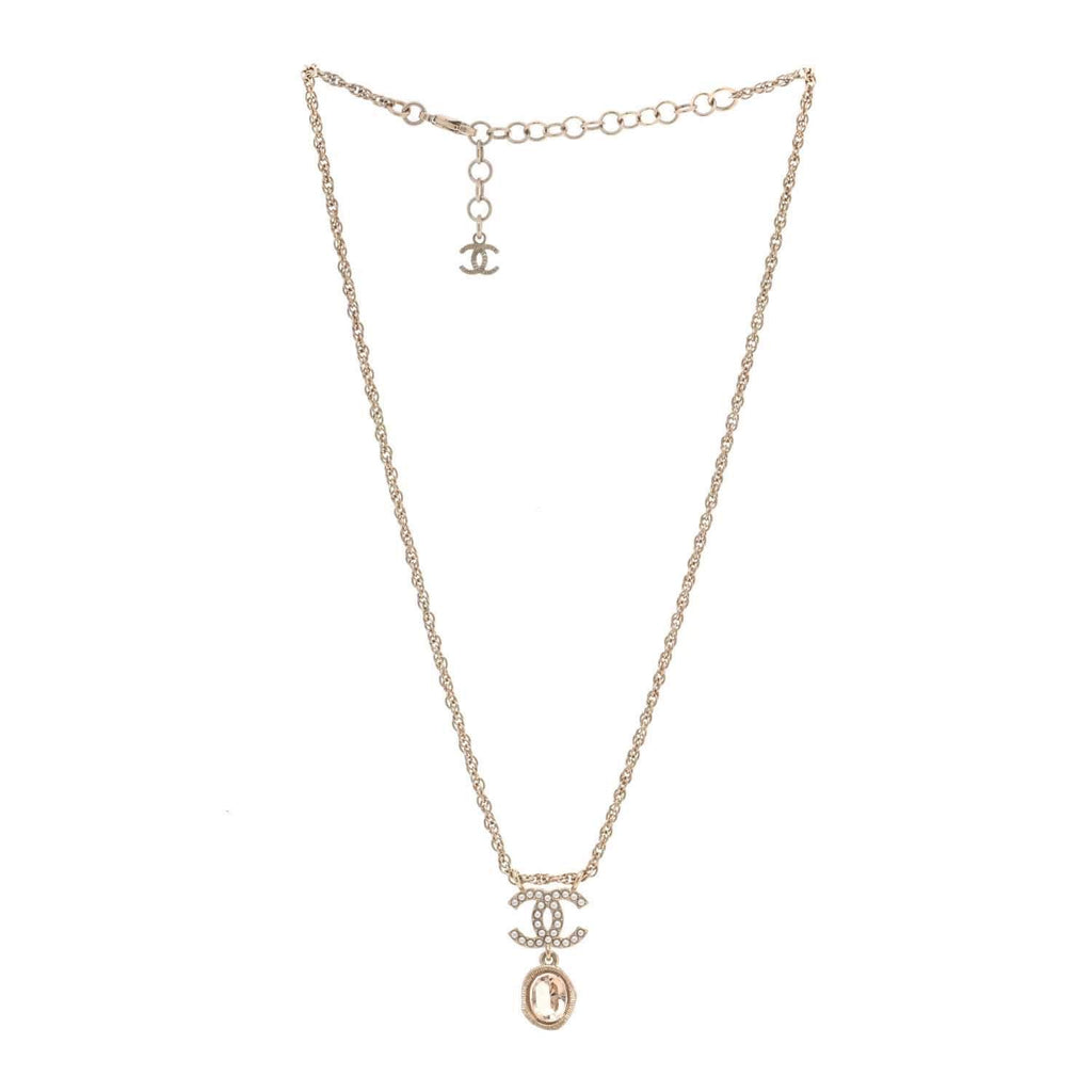 Chanel pink crystal pearl drop necklace
