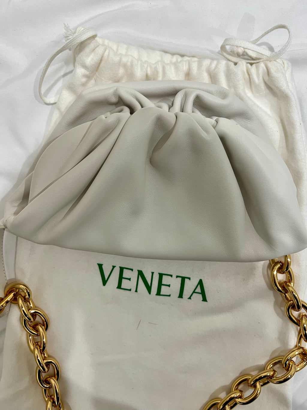 Bottega Veneta white chain pouch