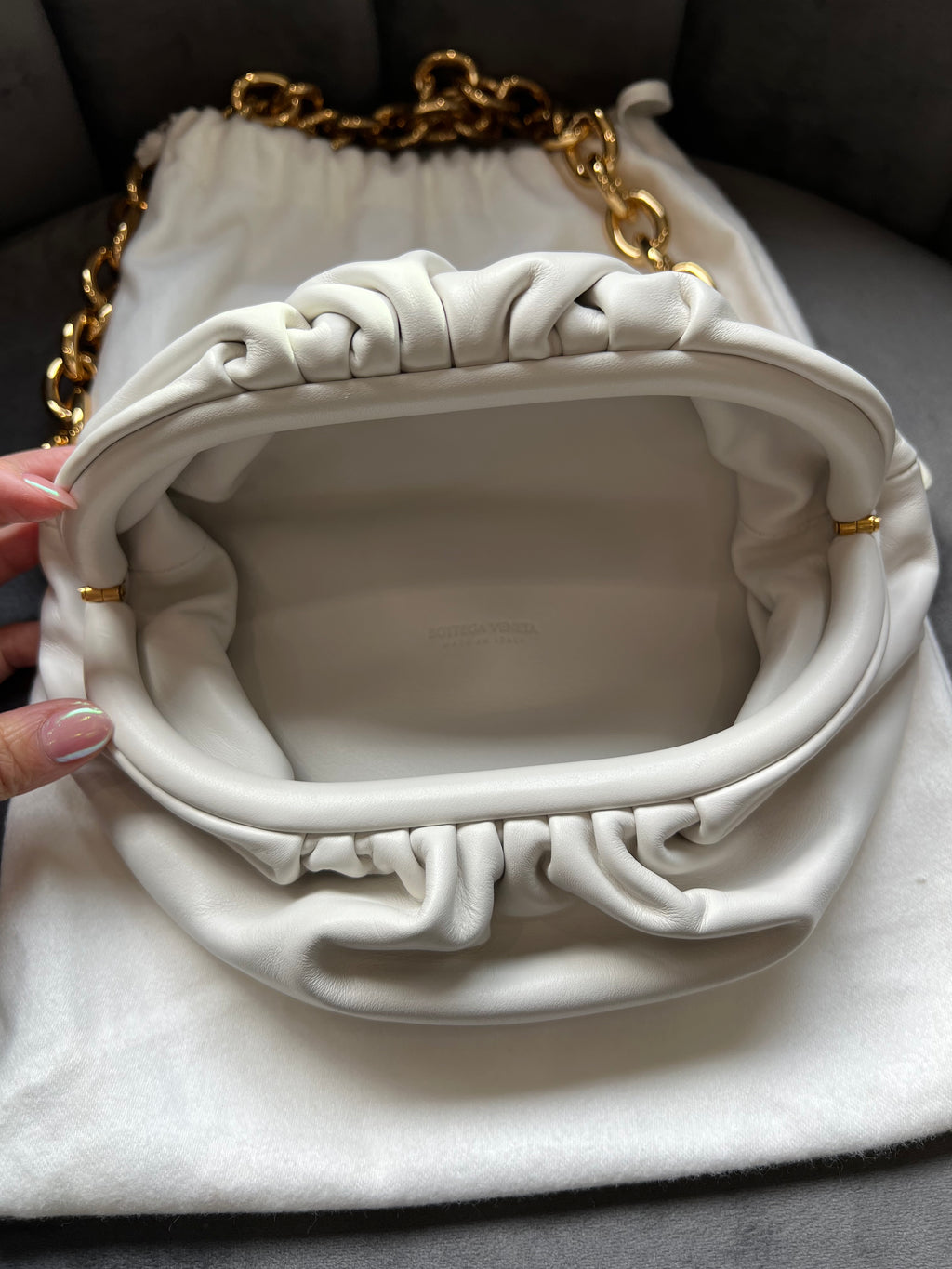 Bottega Veneta white chain pouch